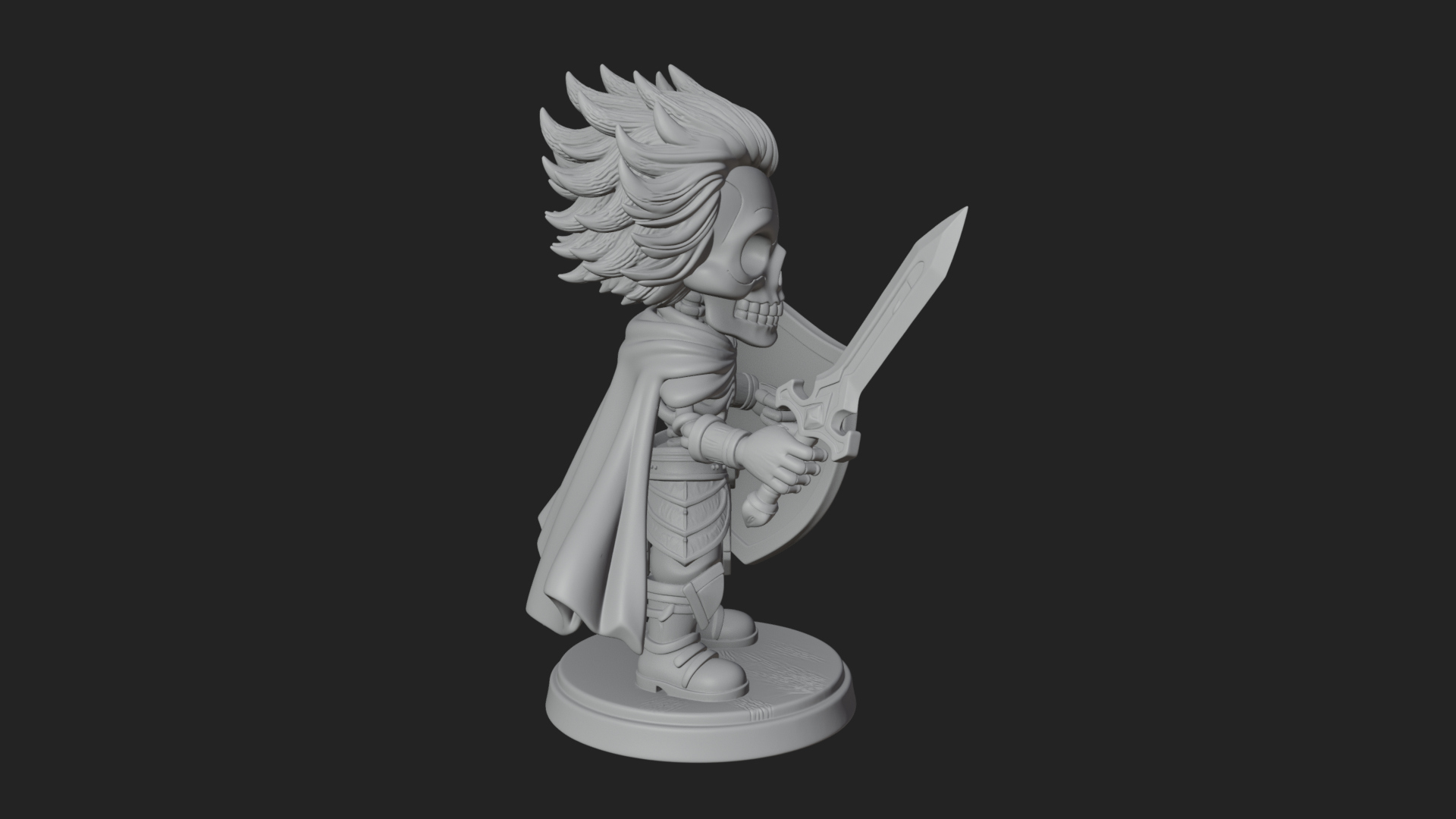 Chibi Skeleton Warrior Statue Design 1 3D Print Model 3D Model