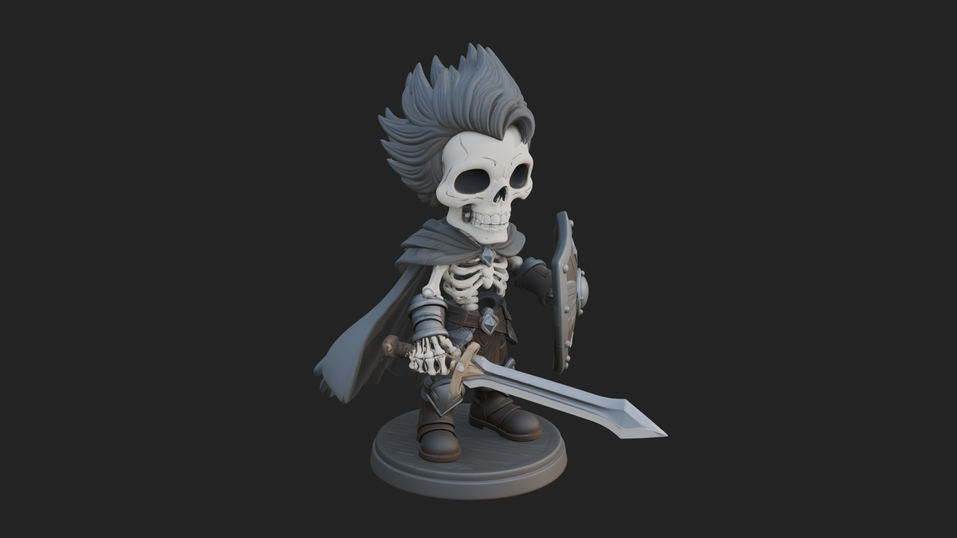 Chibi Skeleton Warrior Statue Design 2 3D Print Model 3D Model