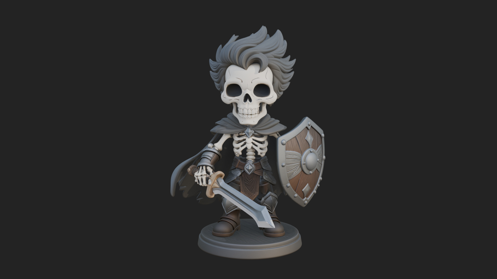 Chibi Skeleton Warrior Statue Design 2 3D Print Model 3D Model