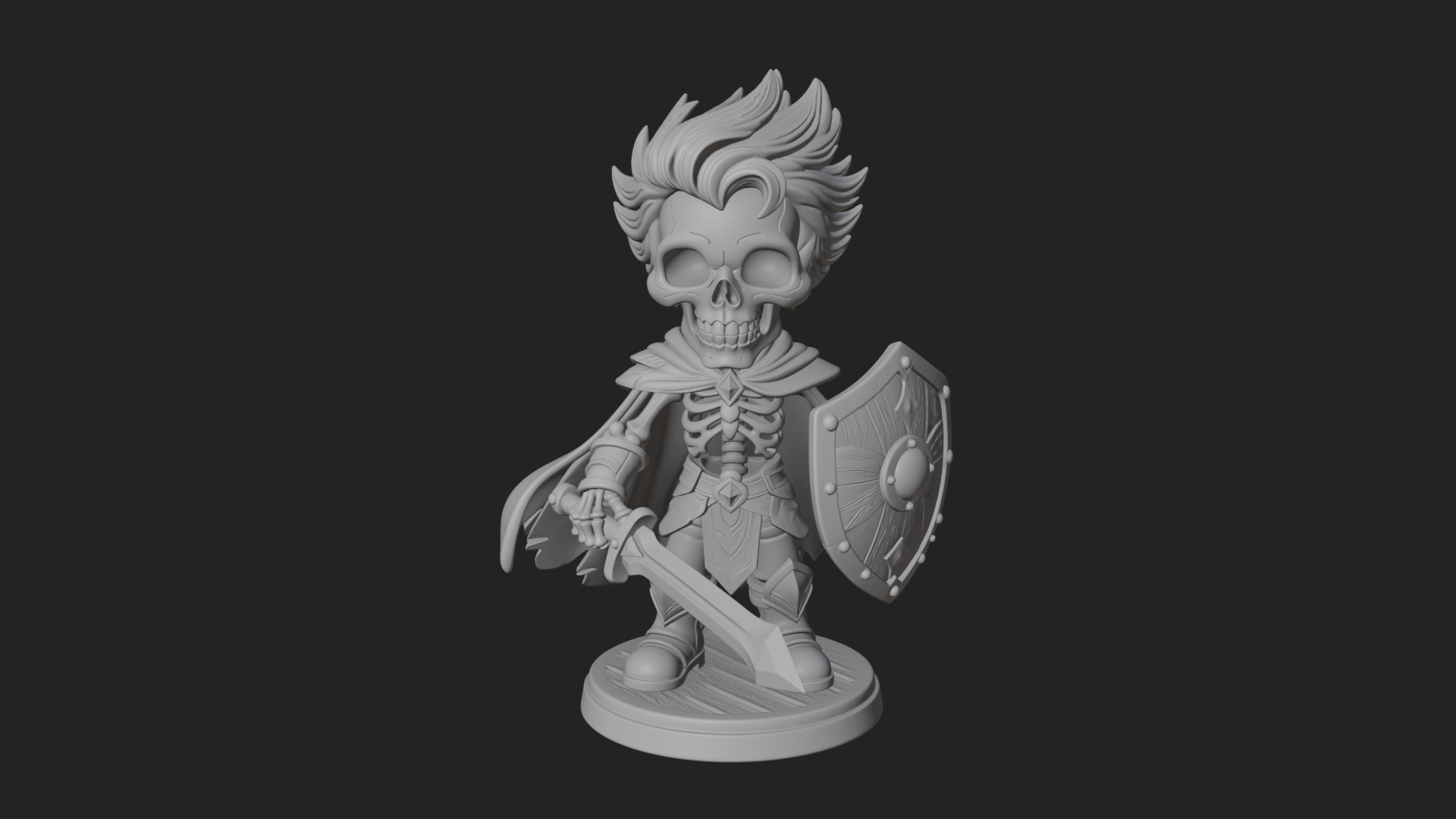 Chibi Skeleton Warrior Statue Design 2 3D Print Model 3D Model
