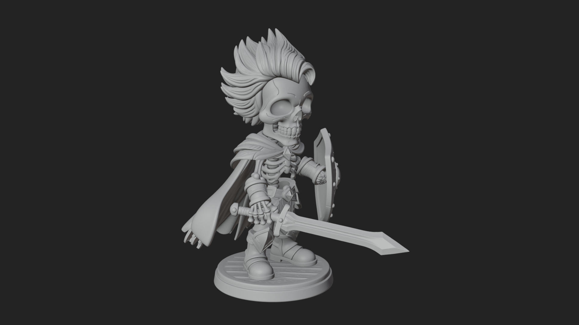 Chibi Skeleton Warrior Statue Design 2 3D Print Model 3D Model