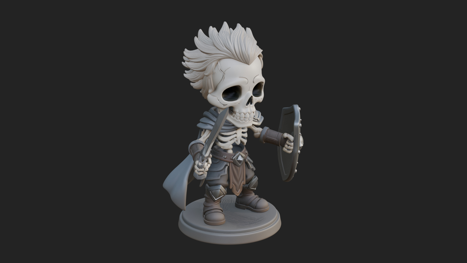 Chibi Skeleton Warrior Statue Design 4 3D Print Model 3D Model
