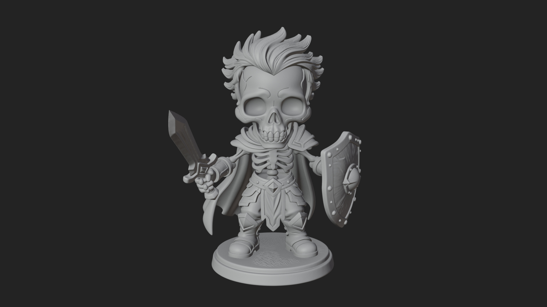 Chibi Skeleton Warrior Statue Design 4 3D Print Model 3D Model