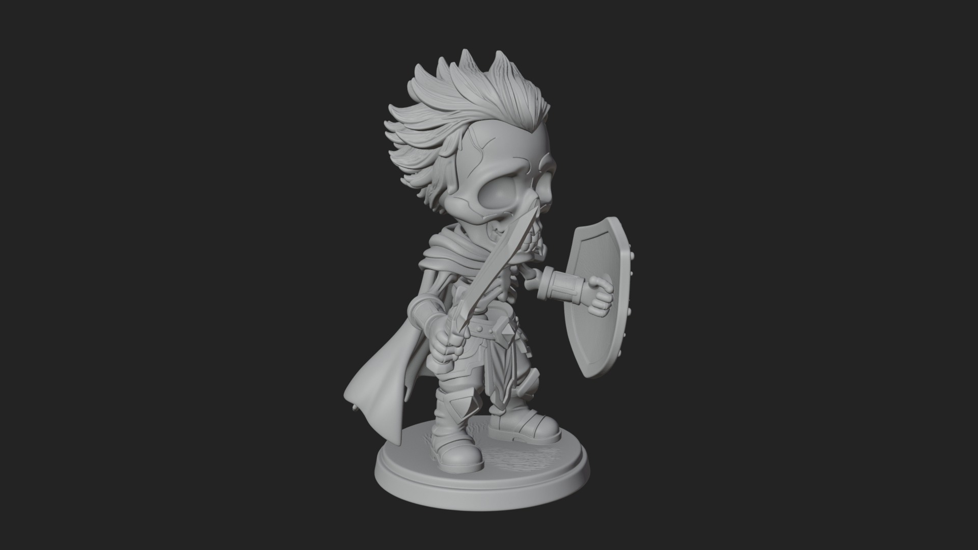 Chibi Skeleton Warrior Statue Design 4 3D Print Model 3D Model