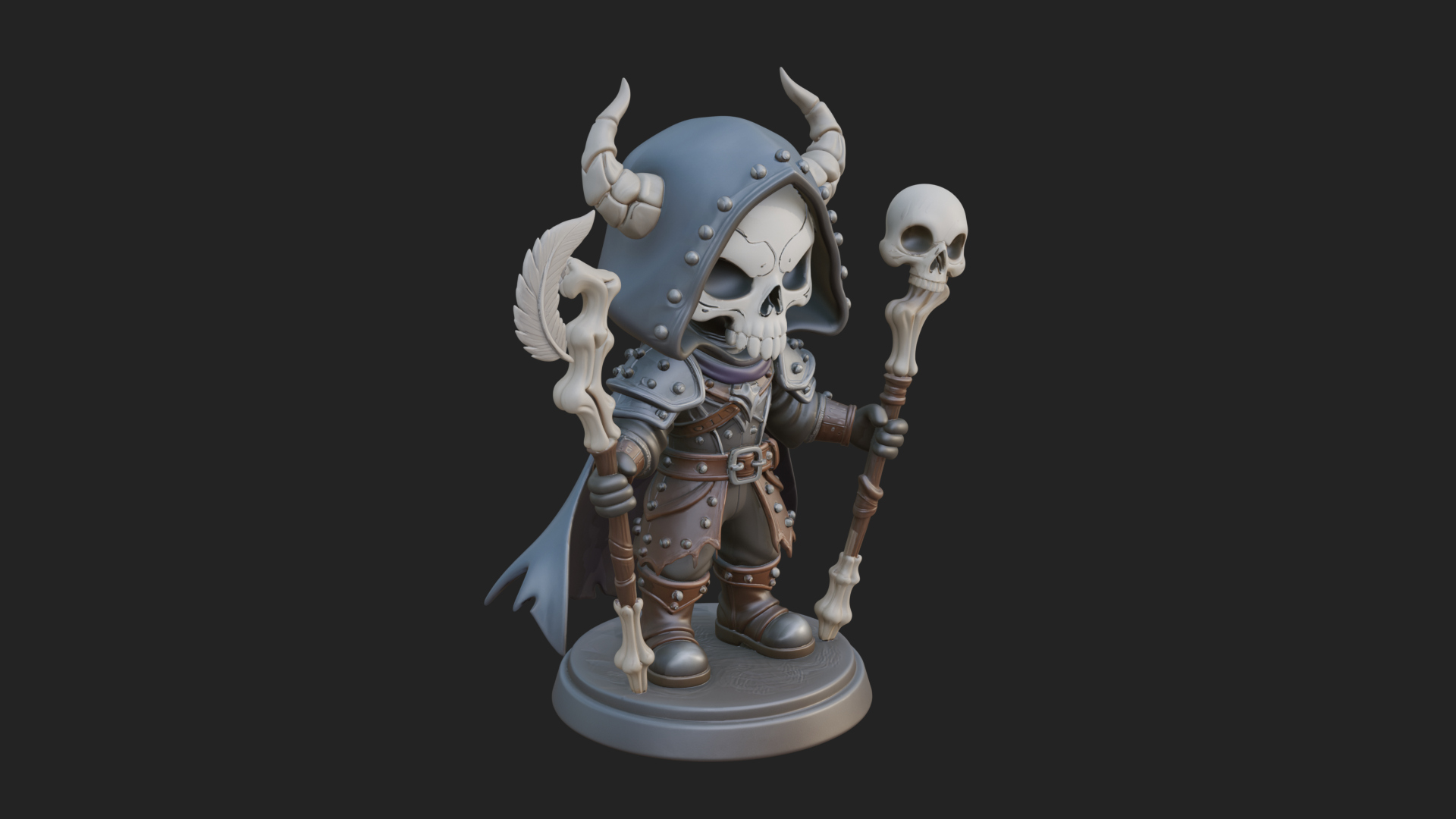 Chibi Skull Necromancer Statue Design 1 3D Print Model 3D Model