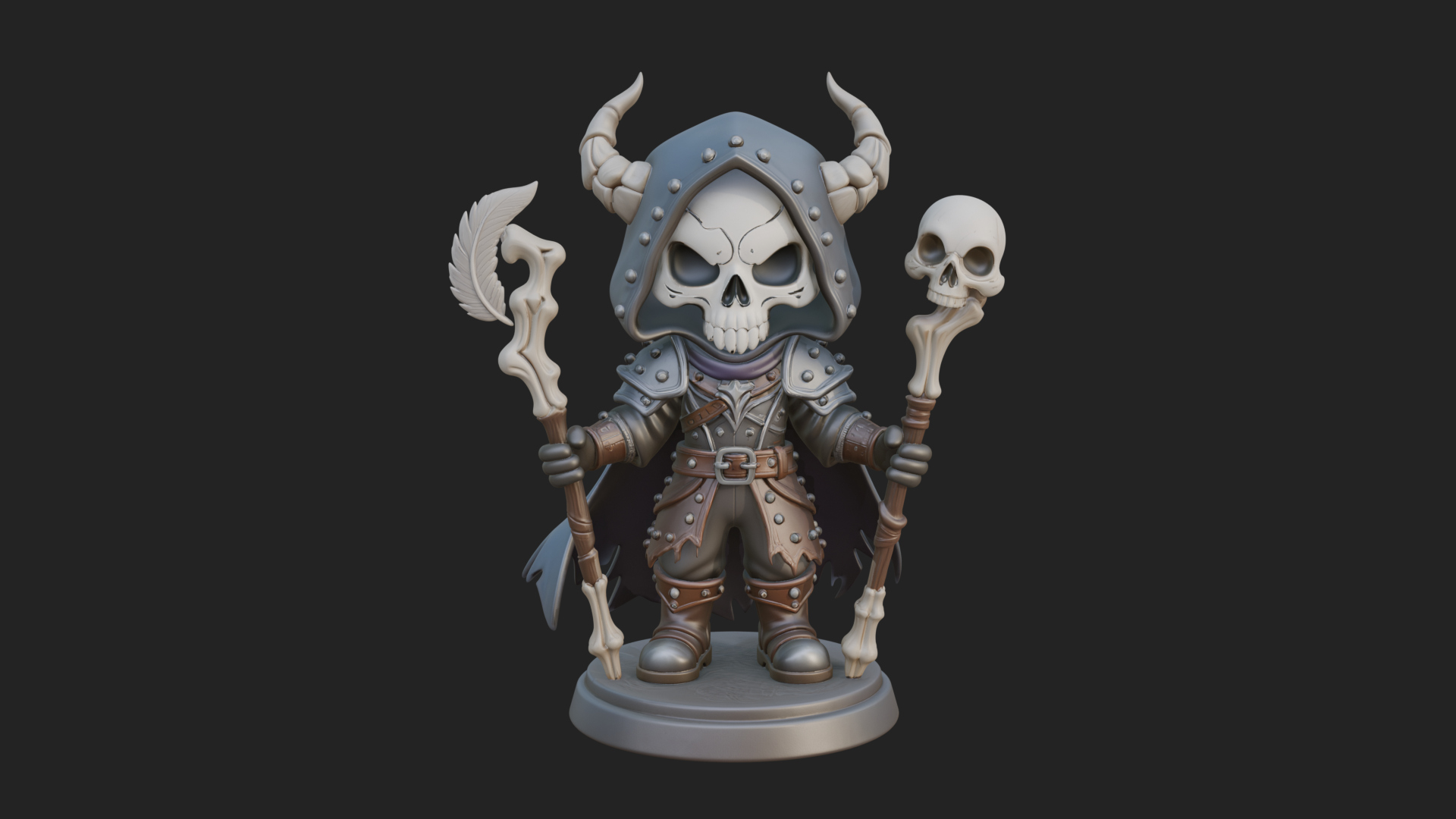 Chibi Skull Necromancer Statue Design 1 3D Print Model 3D Model