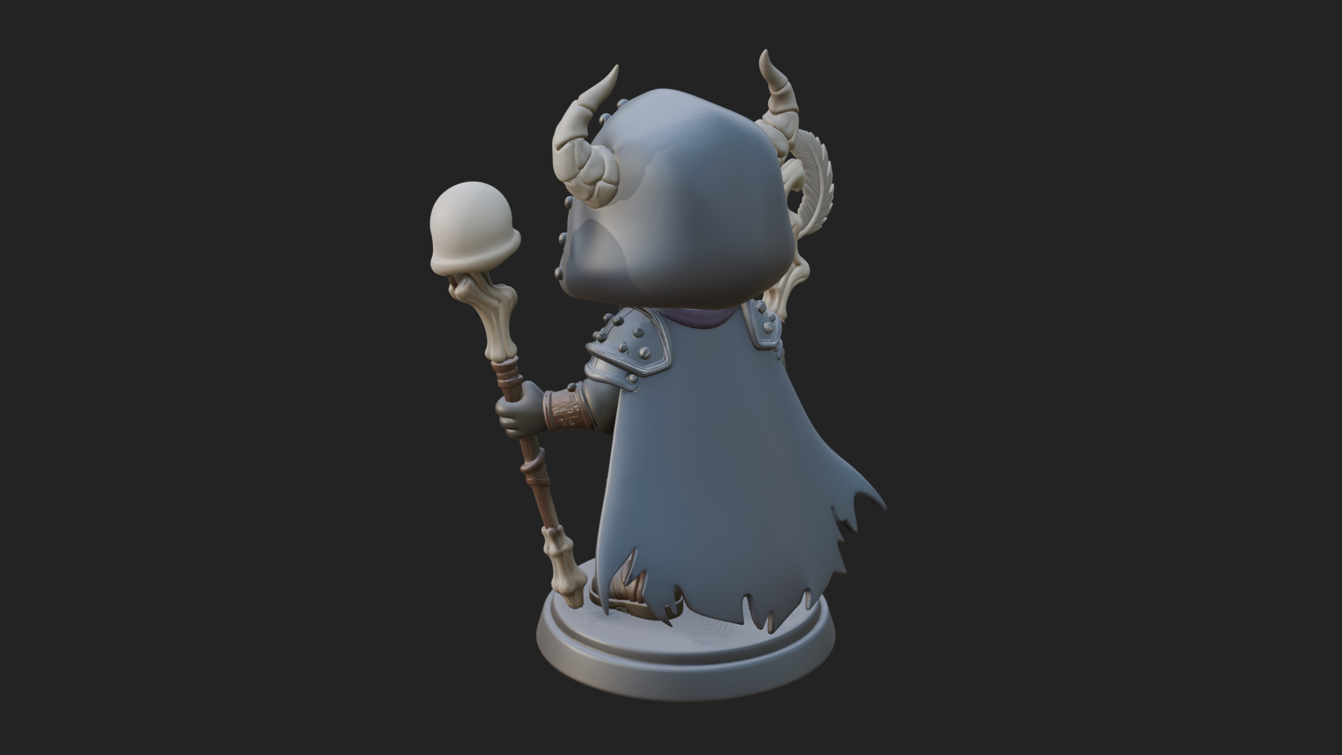 Chibi Skull Necromancer Statue Design 1 3D Print Model 3D Model