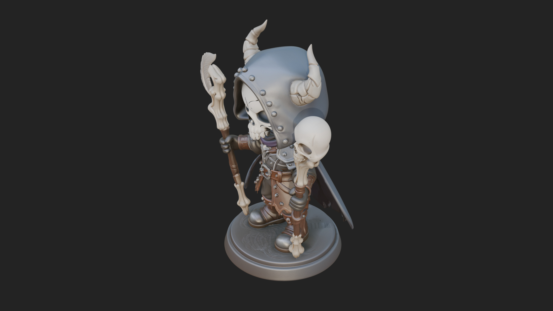 Chibi Skull Necromancer Statue Design 1 3D Print Model 3D Model
