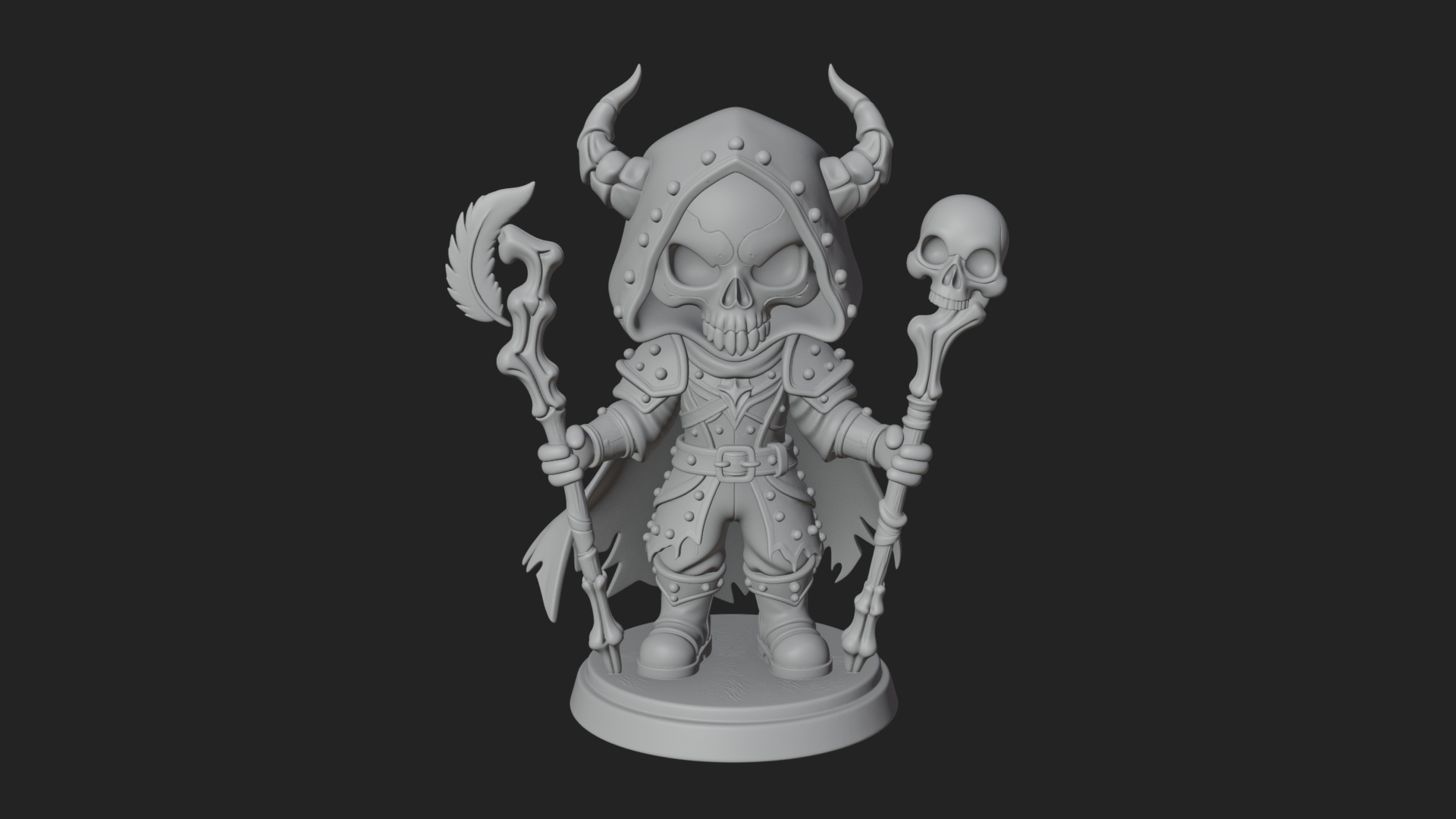 Chibi Skull Necromancer Statue Design 1 3D Print Model 3D Model