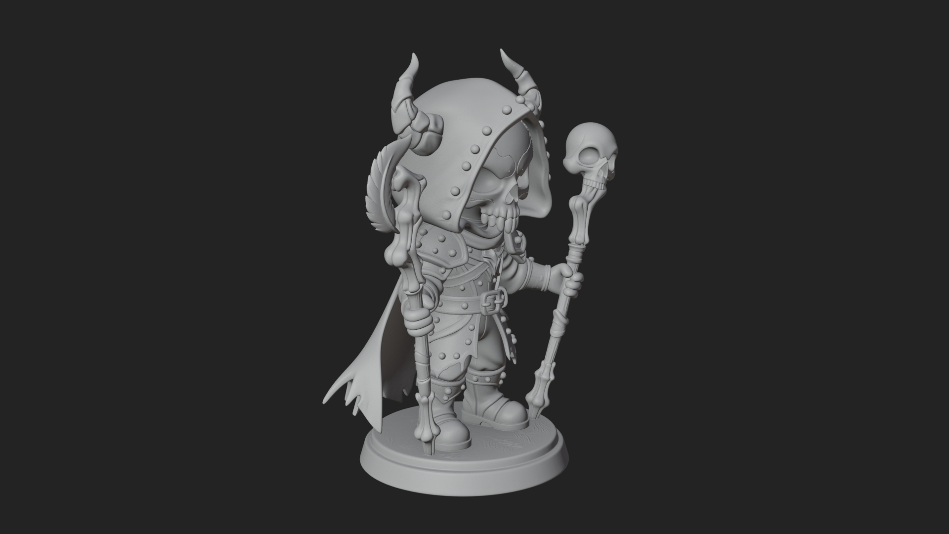 Chibi Skull Necromancer Statue Design 1 3D Print Model 3D Model