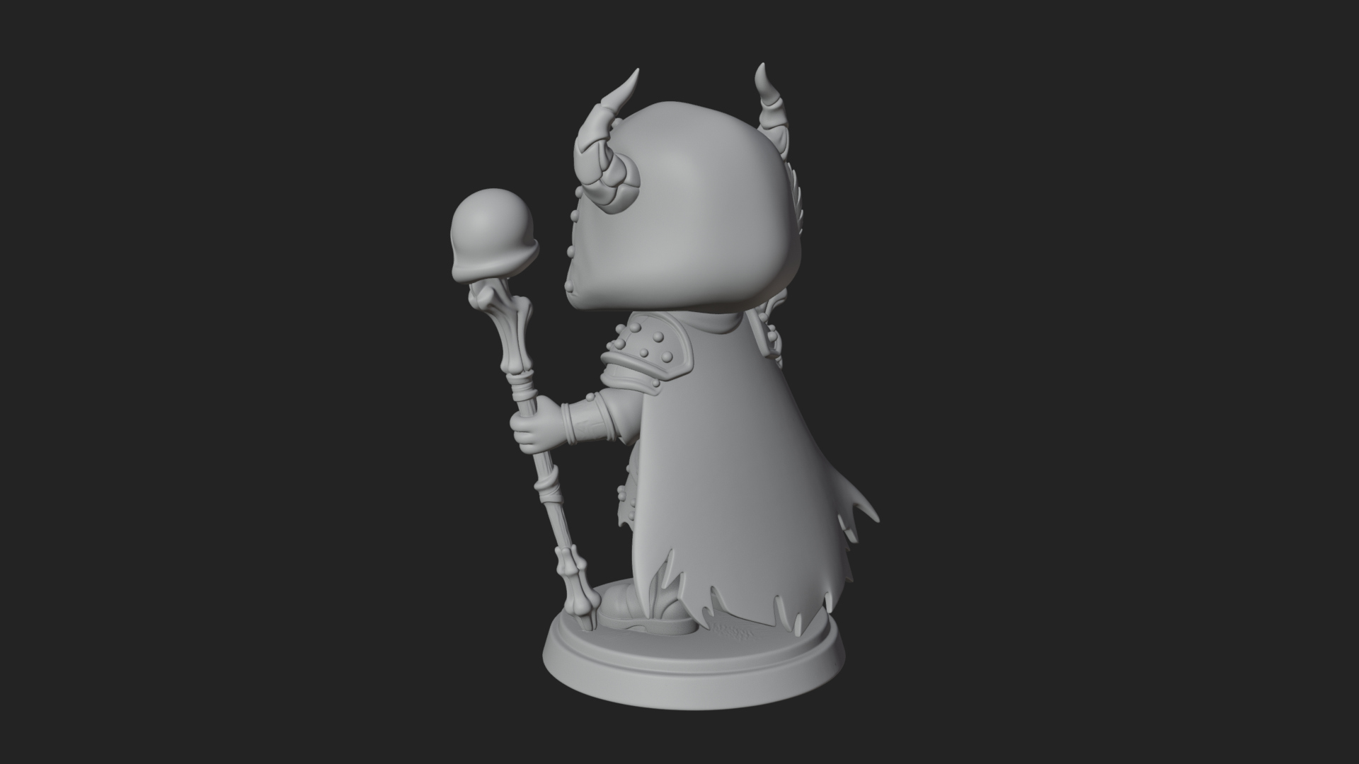 Chibi Skull Necromancer Statue Design 1 3D Print Model 3D Model