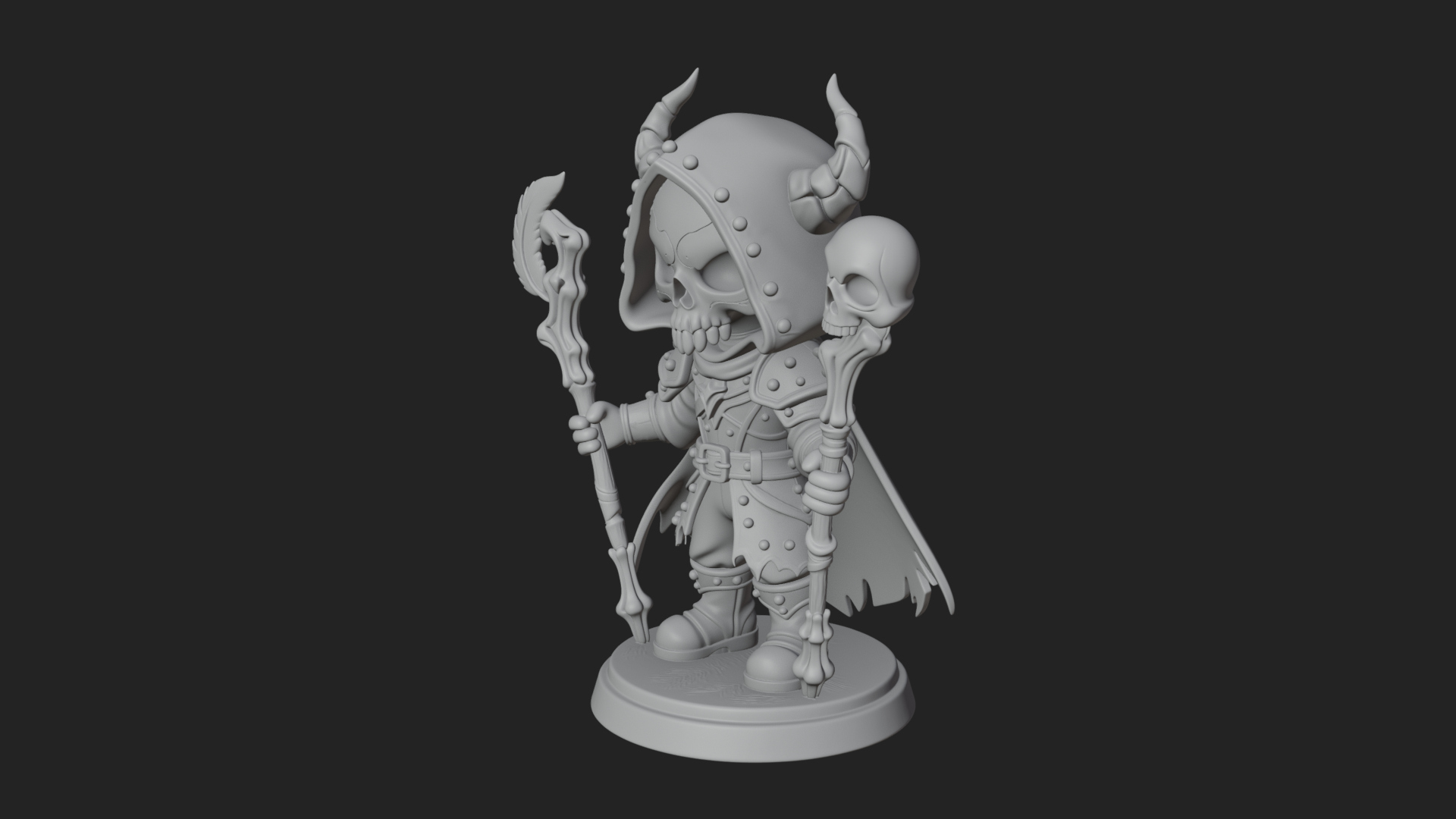 Chibi Skull Necromancer Statue Design 1 3D Print Model 3D Model