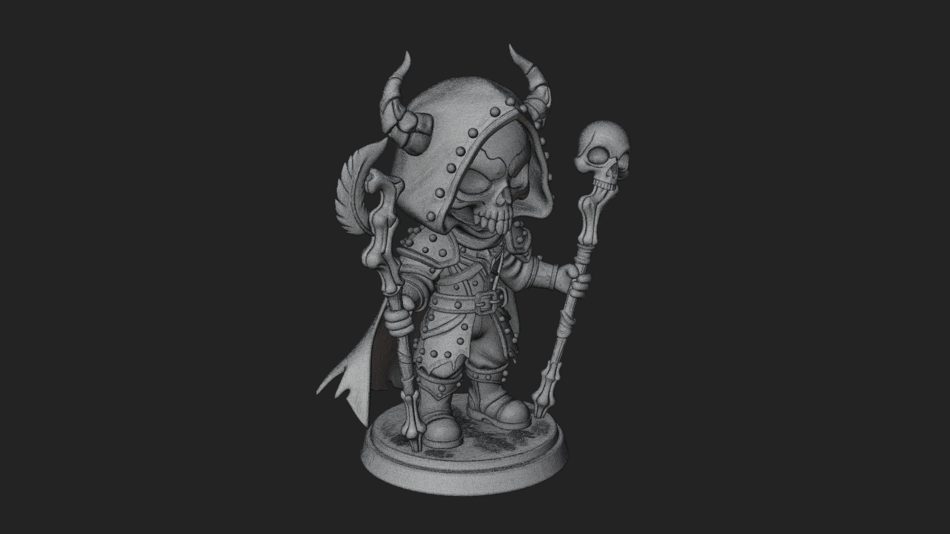 Chibi Skull Necromancer Statue Design 1 3D Print Model 3D Model