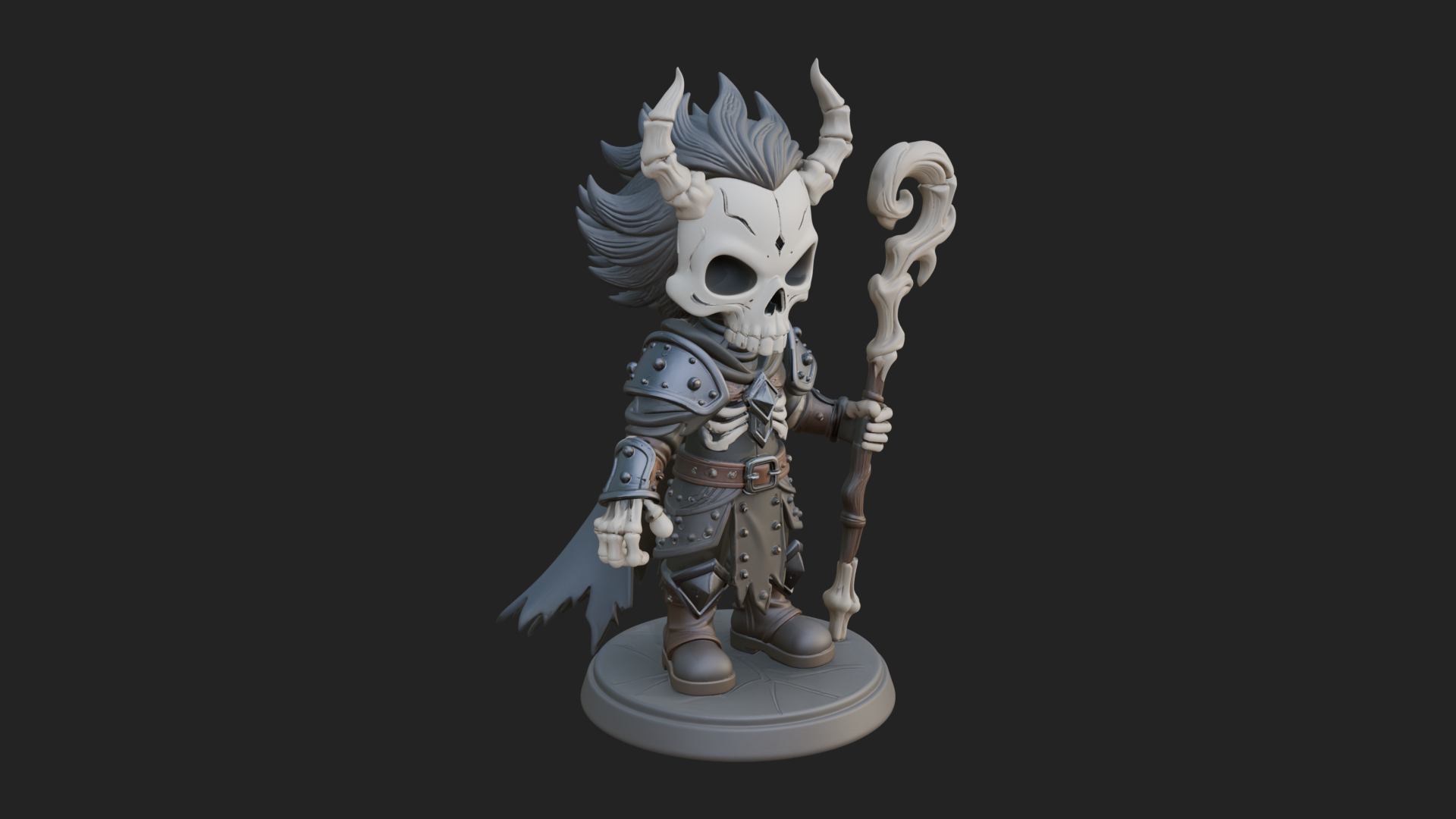 Chibi Skull Necromancer Statue Design 2 3D Print Model 3D Model
