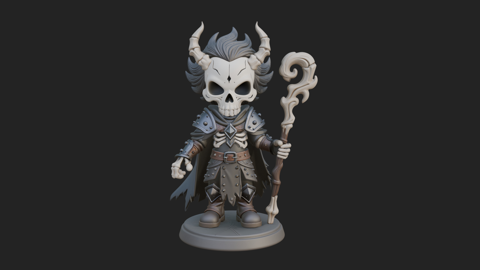 Chibi Skull Necromancer Statue Design 2 3D Print Model 3D Model