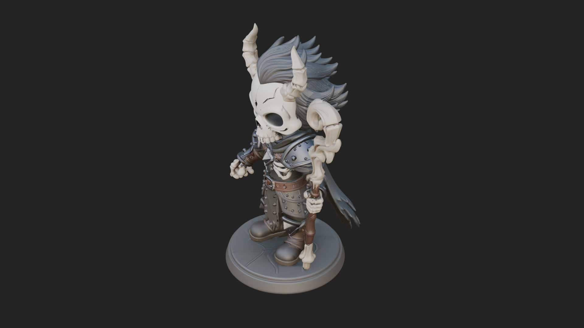 Chibi Skull Necromancer Statue Design 2 3D Print Model 3D Model