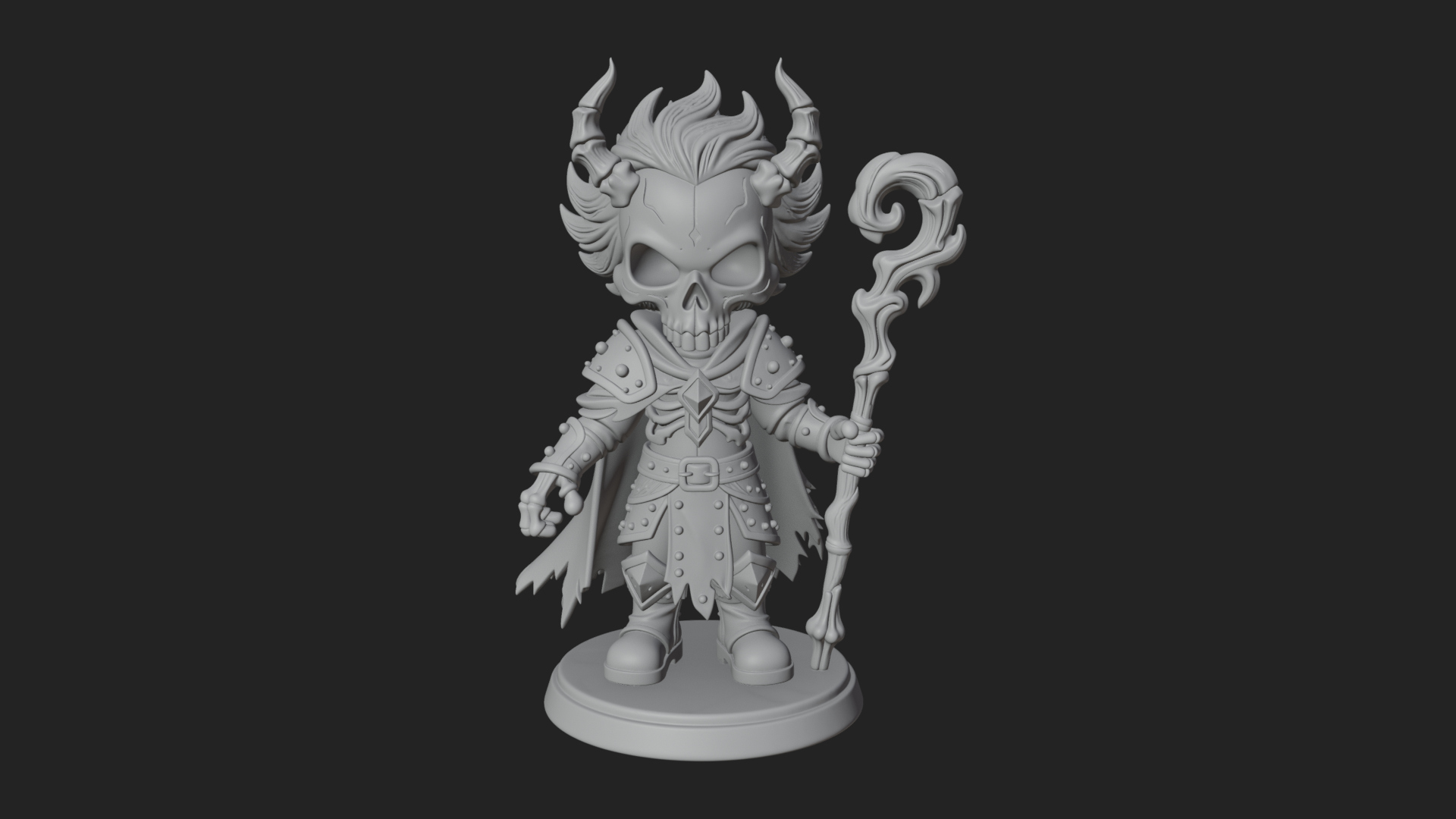 Chibi Skull Necromancer Statue Design 2 3D Print Model 3D Model