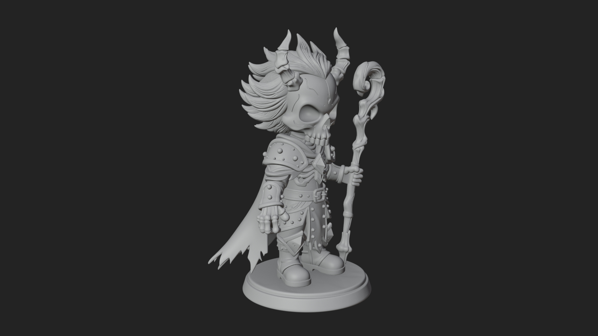 Chibi Skull Necromancer Statue Design 2 3D Print Model 3D Model
