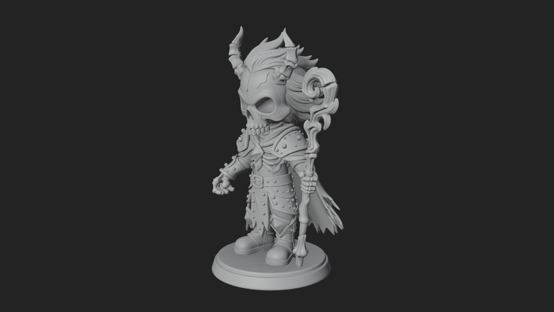 Chibi Skull Necromancer Statue Design 2 3D Print Model 3D Model