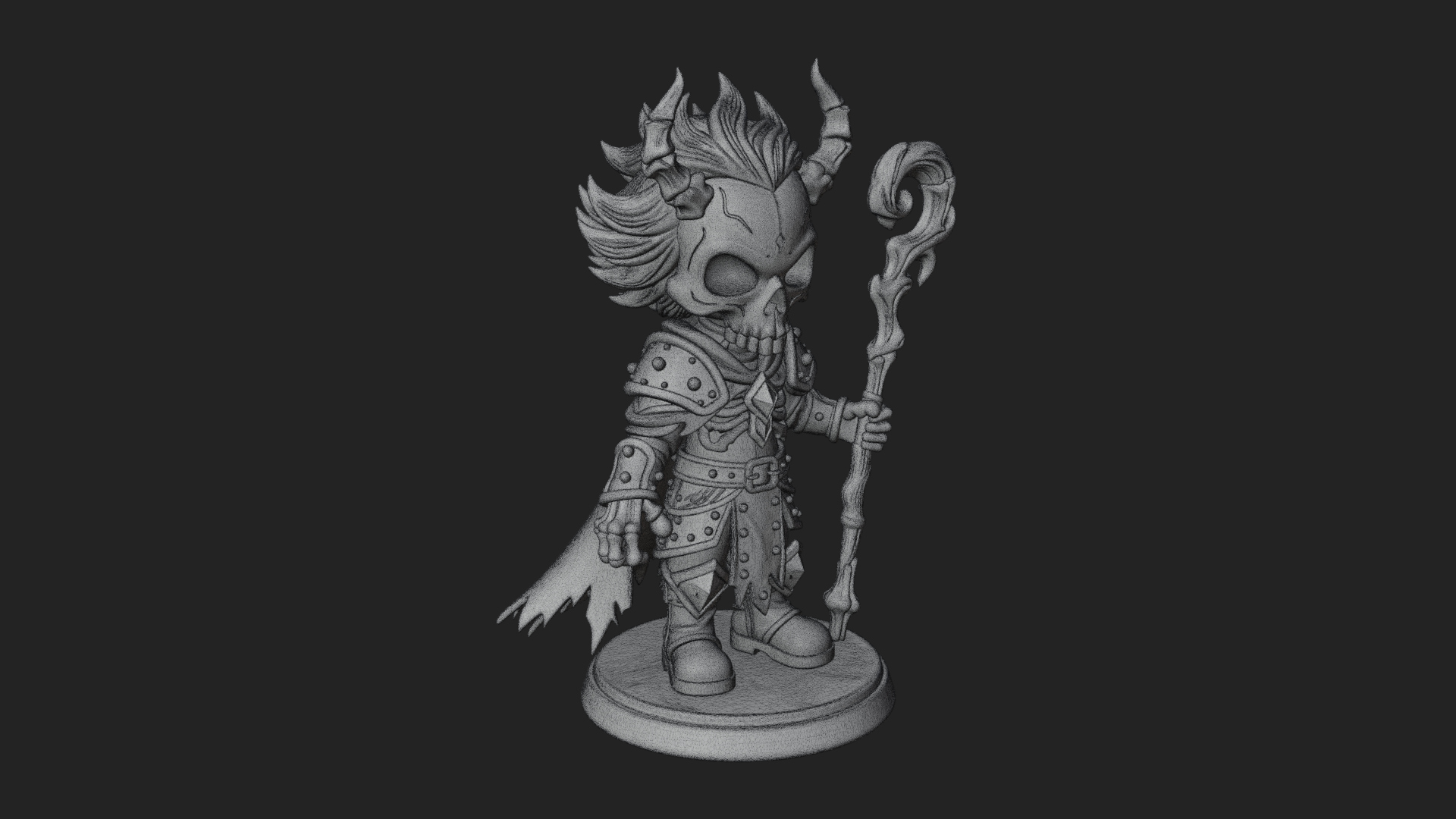 Chibi Skull Necromancer Statue Design 2 3D Print Model 3D Model