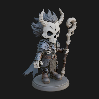 Chibi Skull Necromancer Statue Design 2 3D Print Model