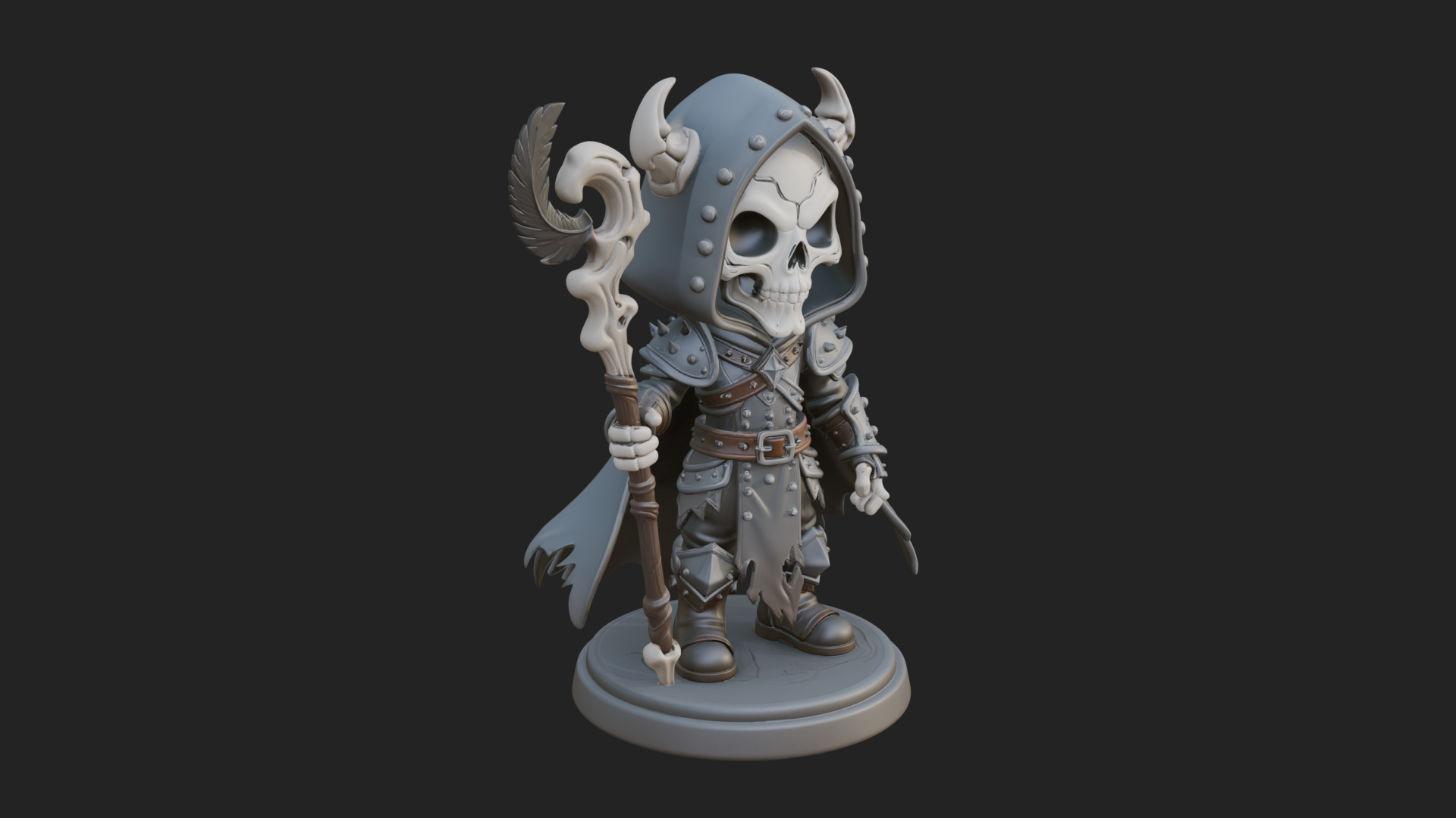 Chibi Skull Necromancer Statue Design 3 3D Print Model 3D Model