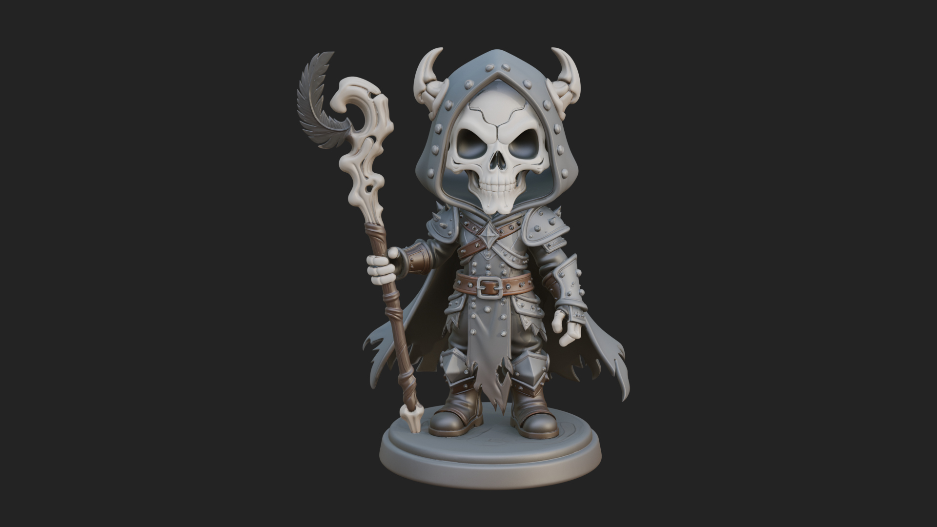 Chibi Skull Necromancer Statue Design 3 3D Print Model 3D Model