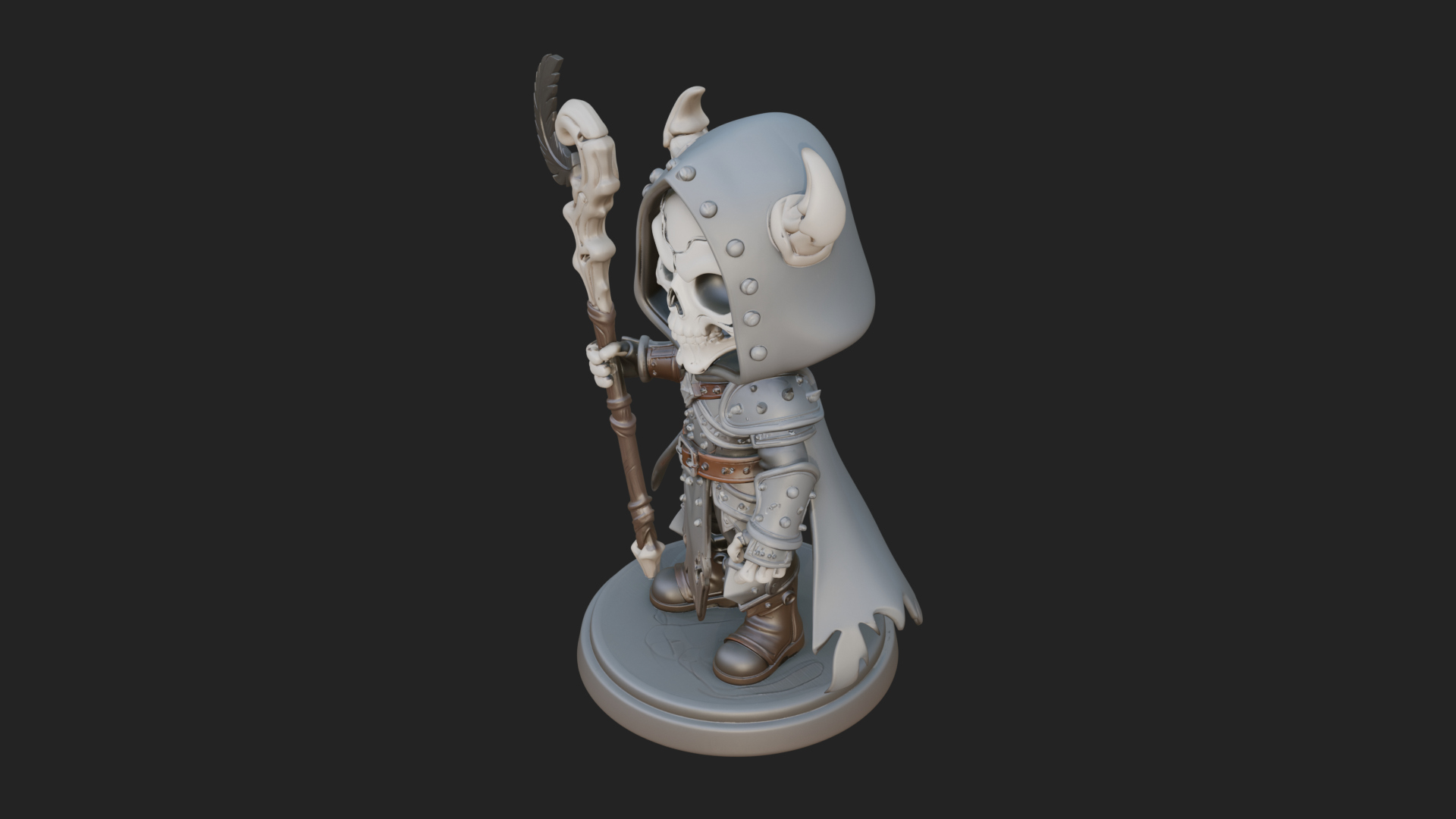 Chibi Skull Necromancer Statue Design 3 3D Print Model 3D Model