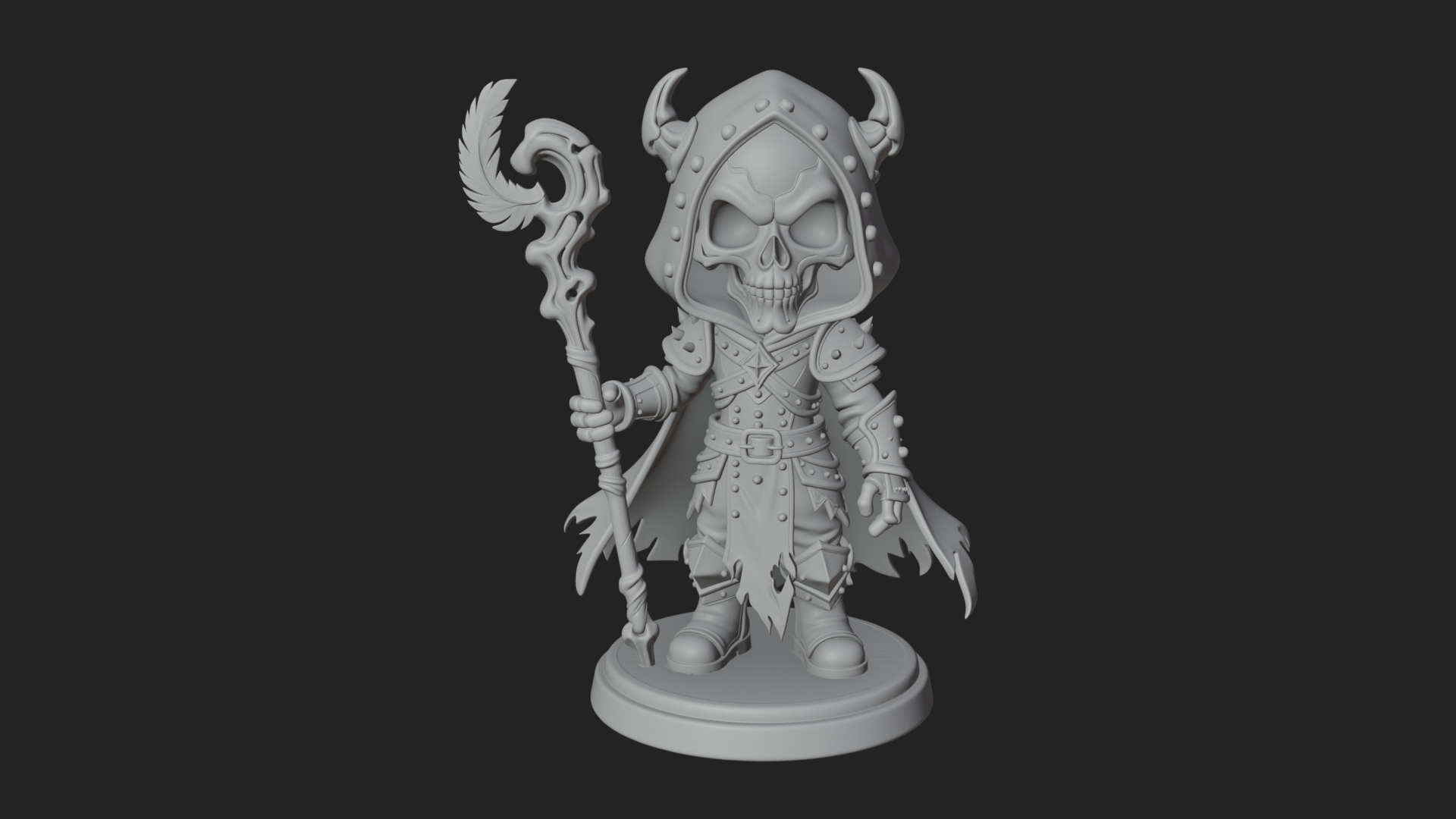 Chibi Skull Necromancer Statue Design 3 3D Print Model 3D Model