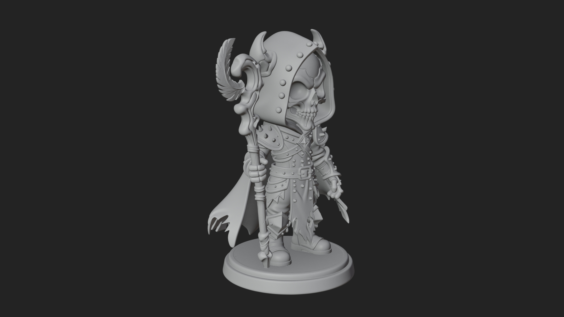 Chibi Skull Necromancer Statue Design 3 3D Print Model 3D Model