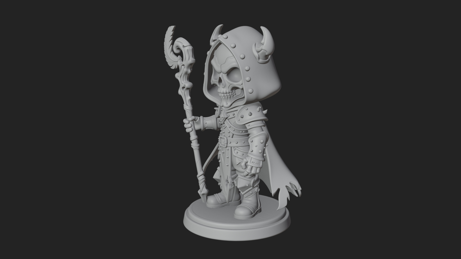 Chibi Skull Necromancer Statue Design 3 3D Print Model 3D Model