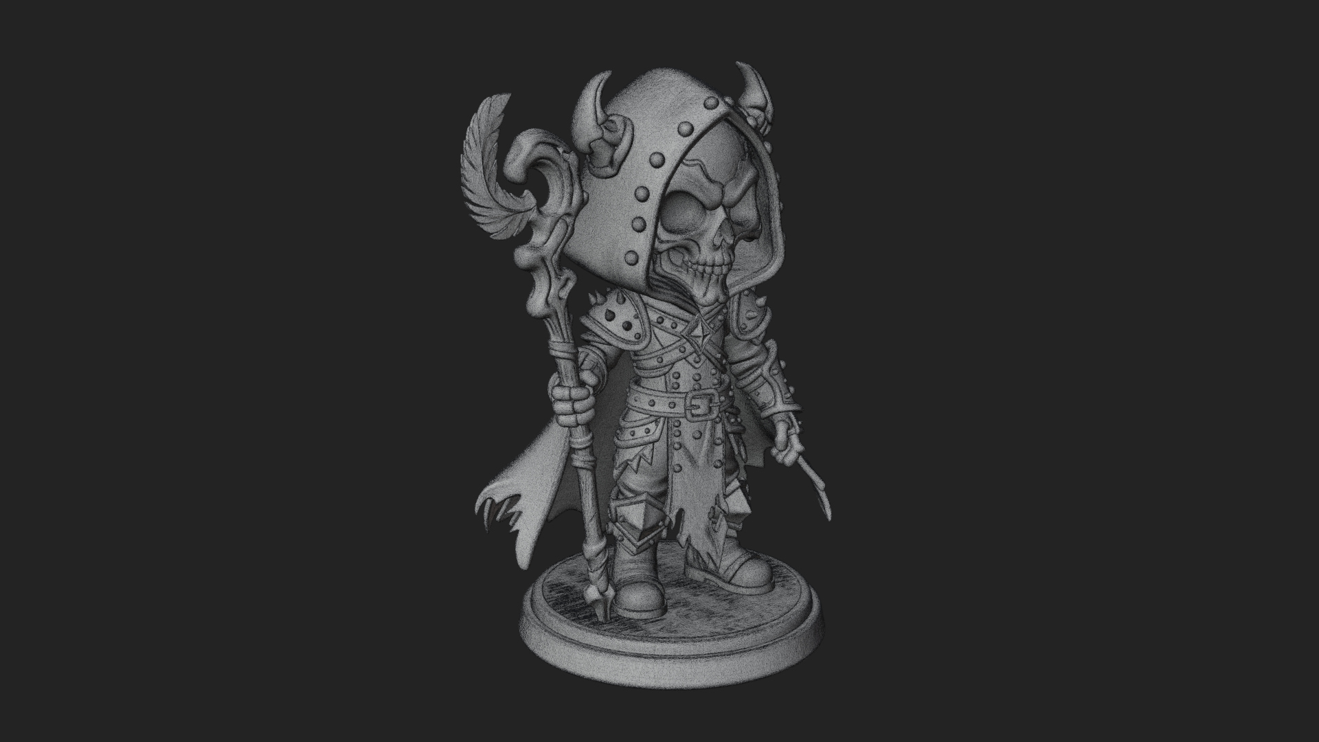 Chibi Skull Necromancer Statue Design 3 3D Print Model 3D Model
