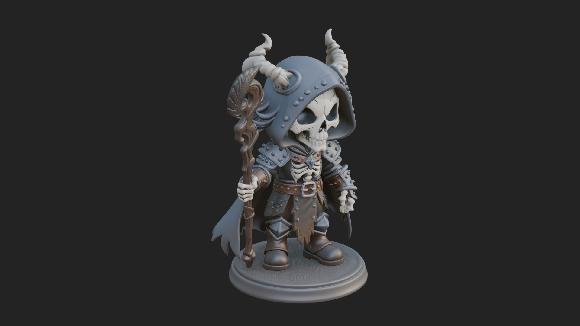 Chibi Skull Necromancer Statue Design 4 3D Print Model 3D Model