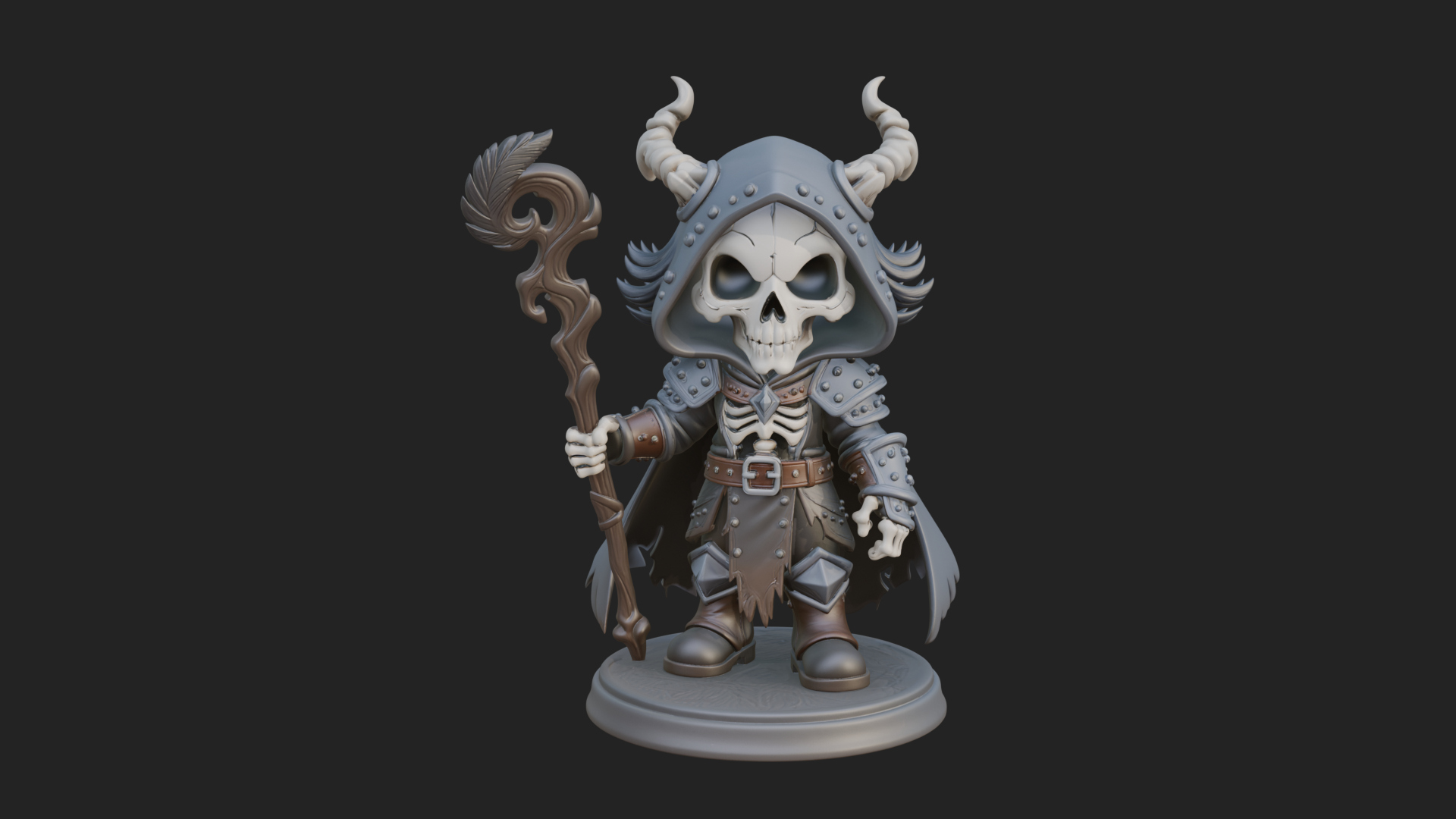 Chibi Skull Necromancer Statue Design 4 3D Print Model 3D Model