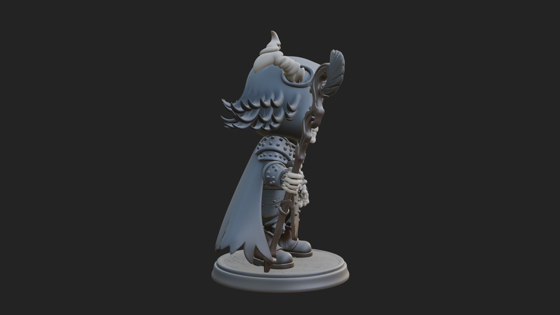 Chibi Skull Necromancer Statue Design 4 3D Print Model 3D Model