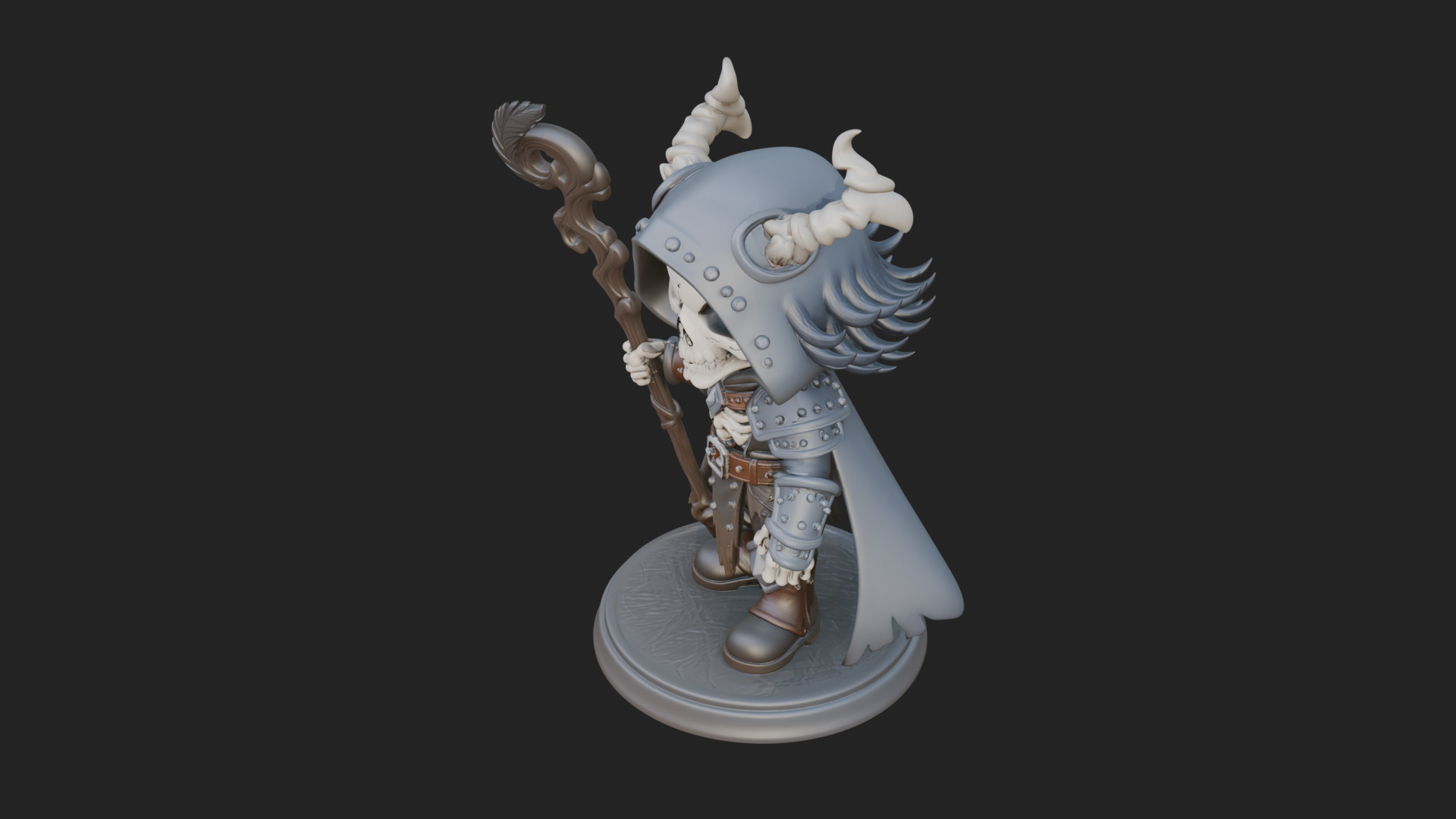 Chibi Skull Necromancer Statue Design 4 3D Print Model 3D Model