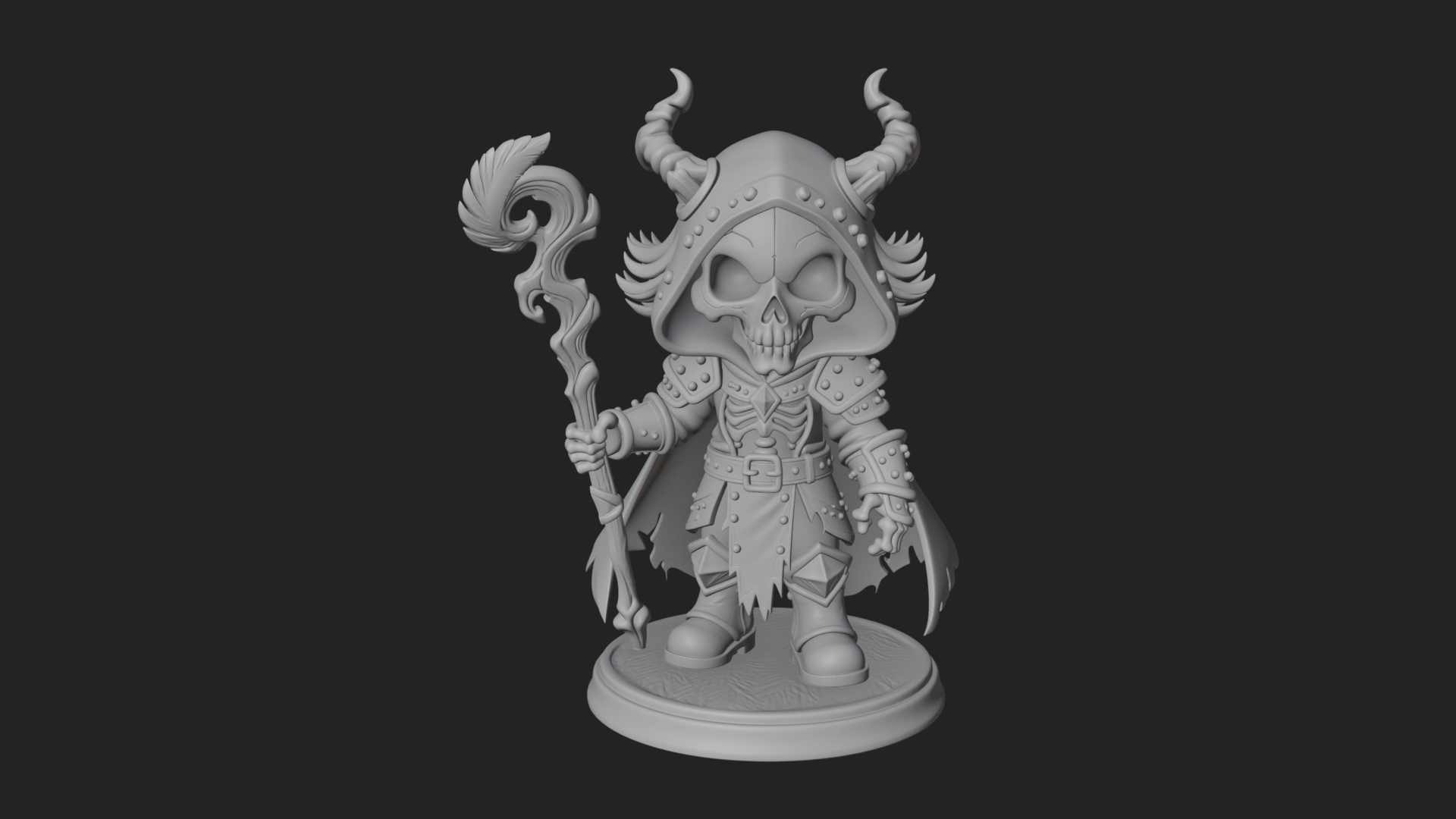 Chibi Skull Necromancer Statue Design 4 3D Print Model 3D Model