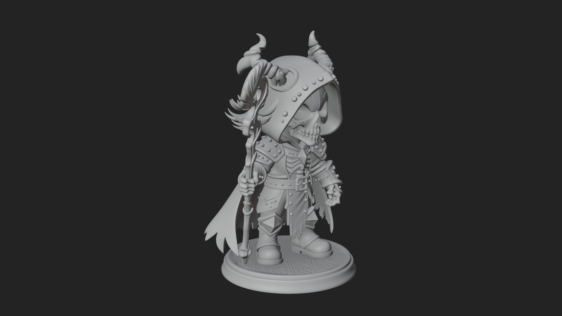 Chibi Skull Necromancer Statue Design 4 3D Print Model 3D Model