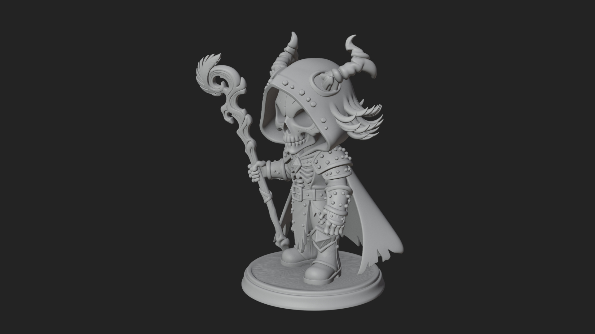 Chibi Skull Necromancer Statue Design 4 3D Print Model 3D Model