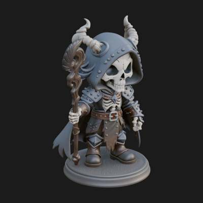 Chibi Skull Necromancer Statue Design 4 3D Print Model