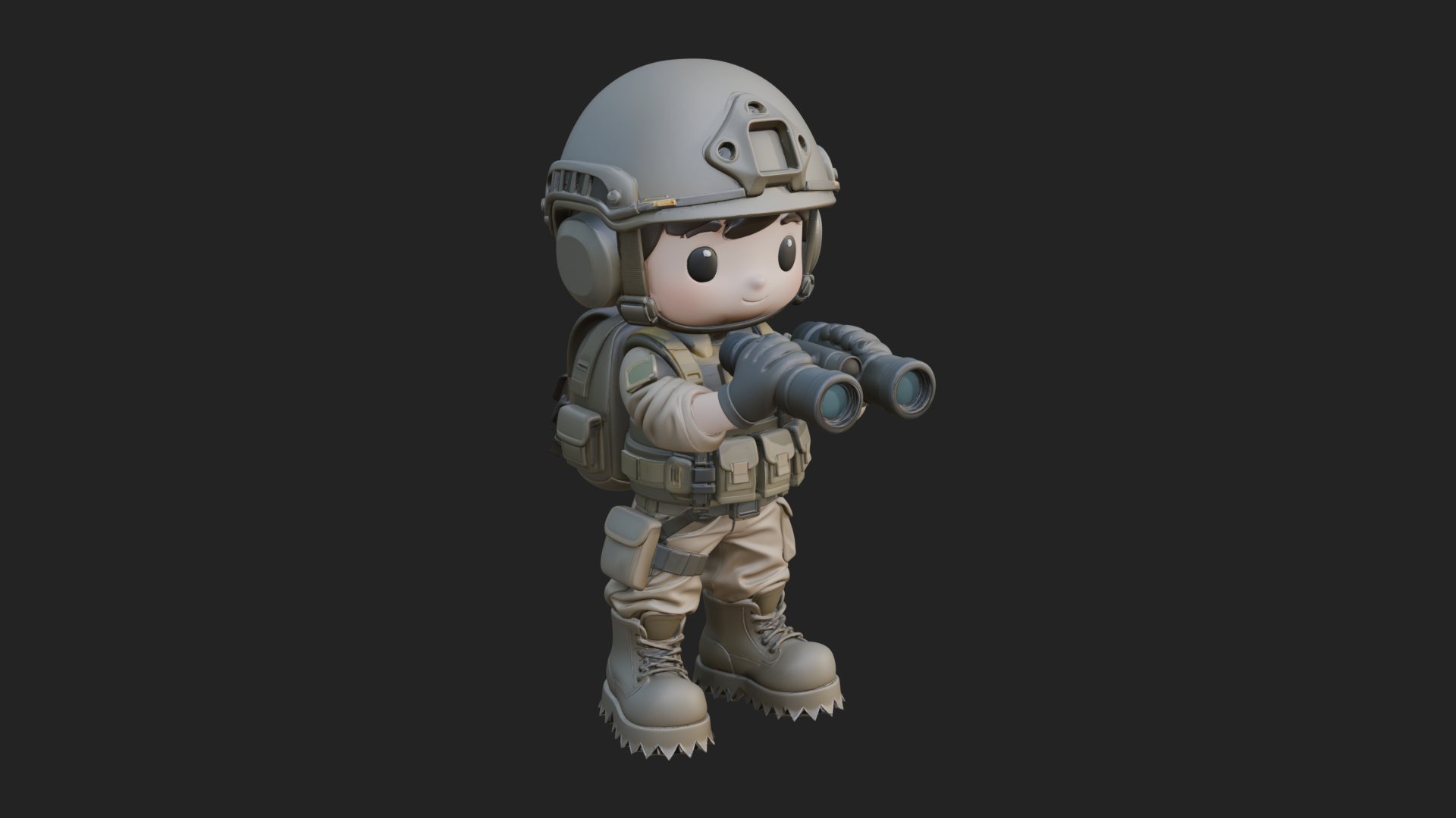 Chibi Soldier with Binoculars Statue Design 1 3D Print 3D Model