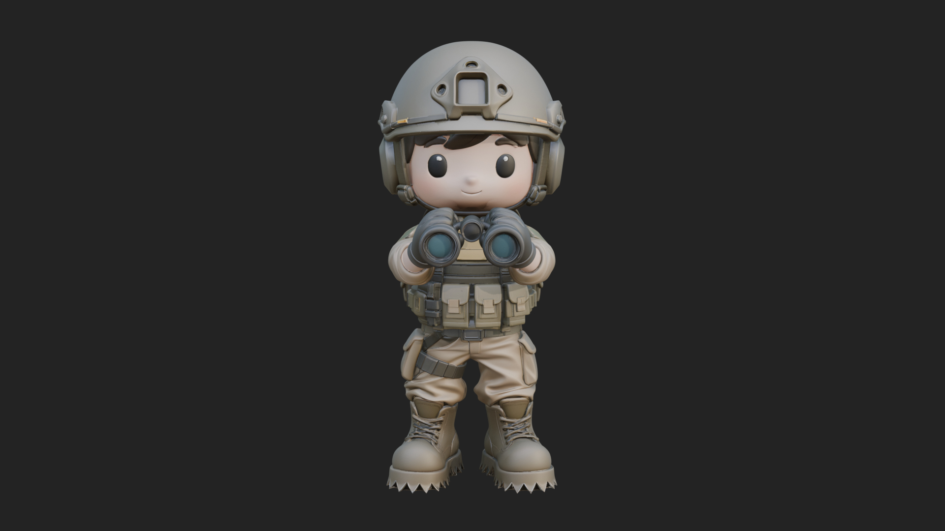 Chibi Soldier with Binoculars Statue Design 1 3D Print 3D Model