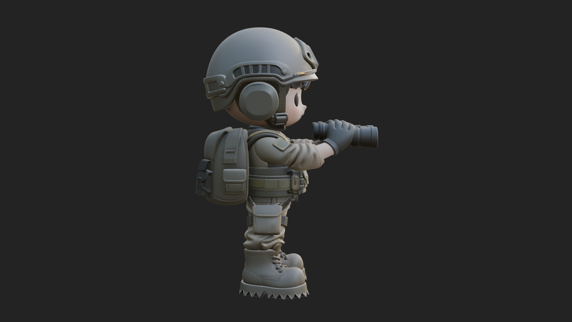 Chibi Soldier with Binoculars Statue Design 1 3D Print 3D Model