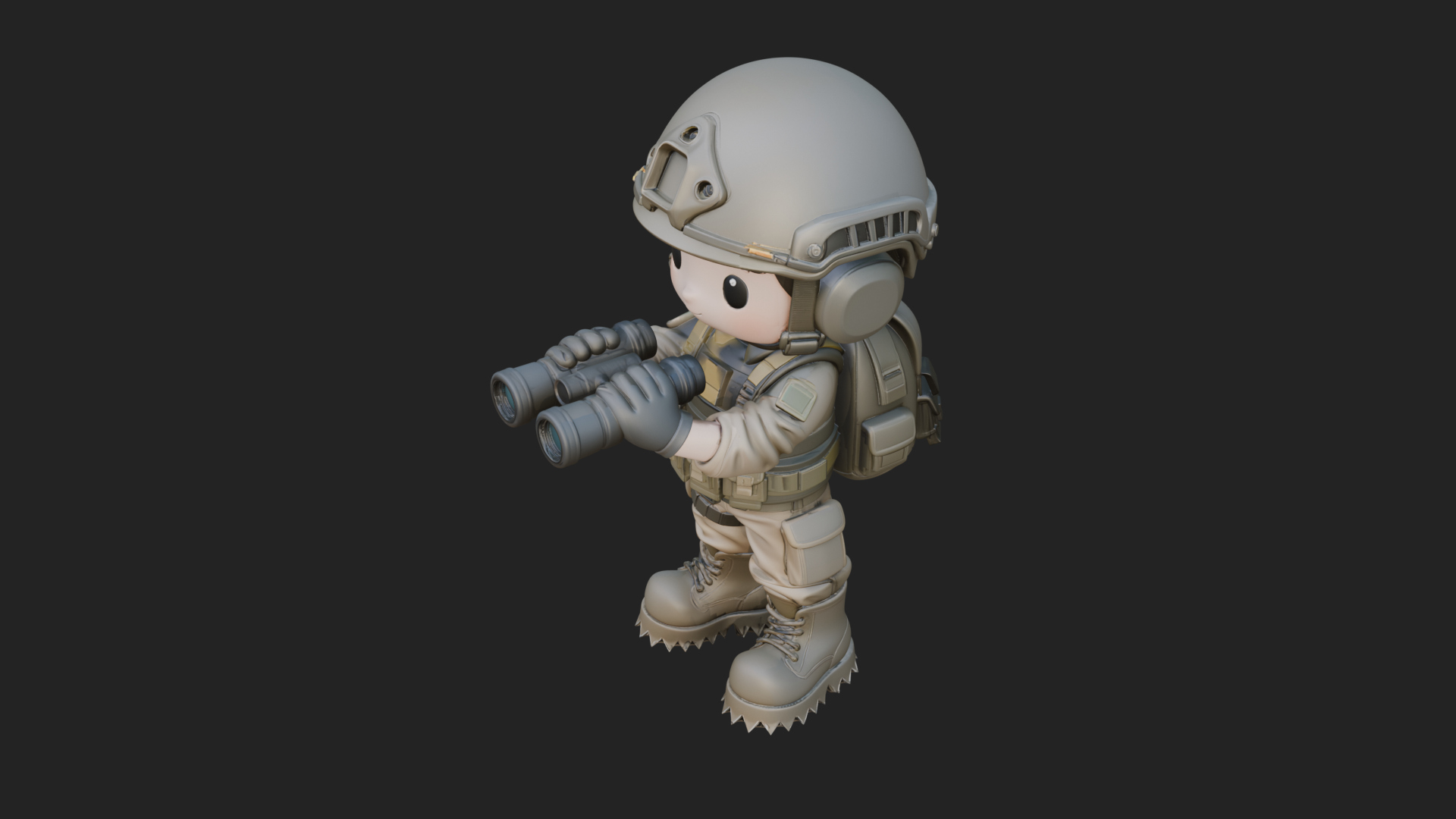 Chibi Soldier with Binoculars Statue Design 1 3D Print 3D Model