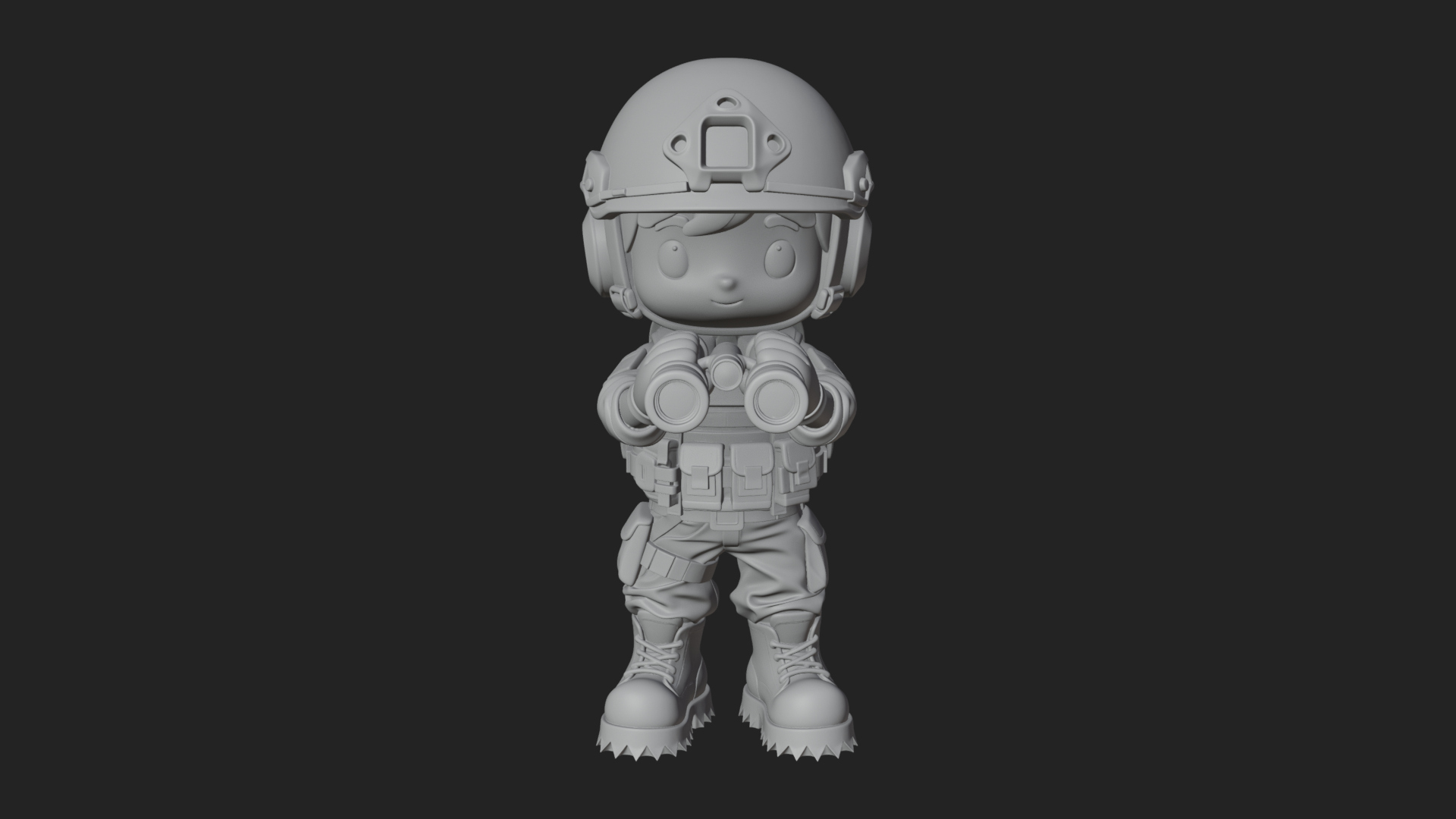 Chibi Soldier with Binoculars Statue Design 1 3D Print 3D Model