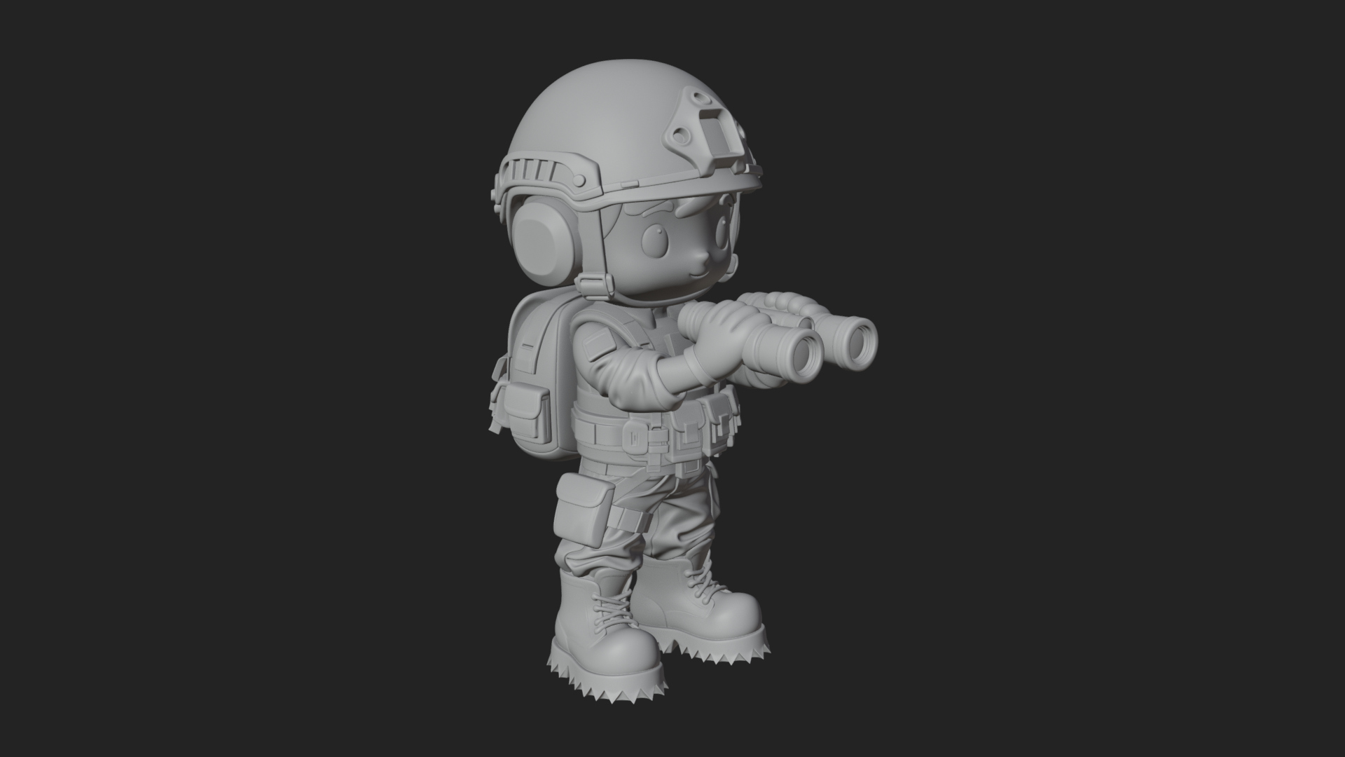 Chibi Soldier with Binoculars Statue Design 1 3D Print 3D Model