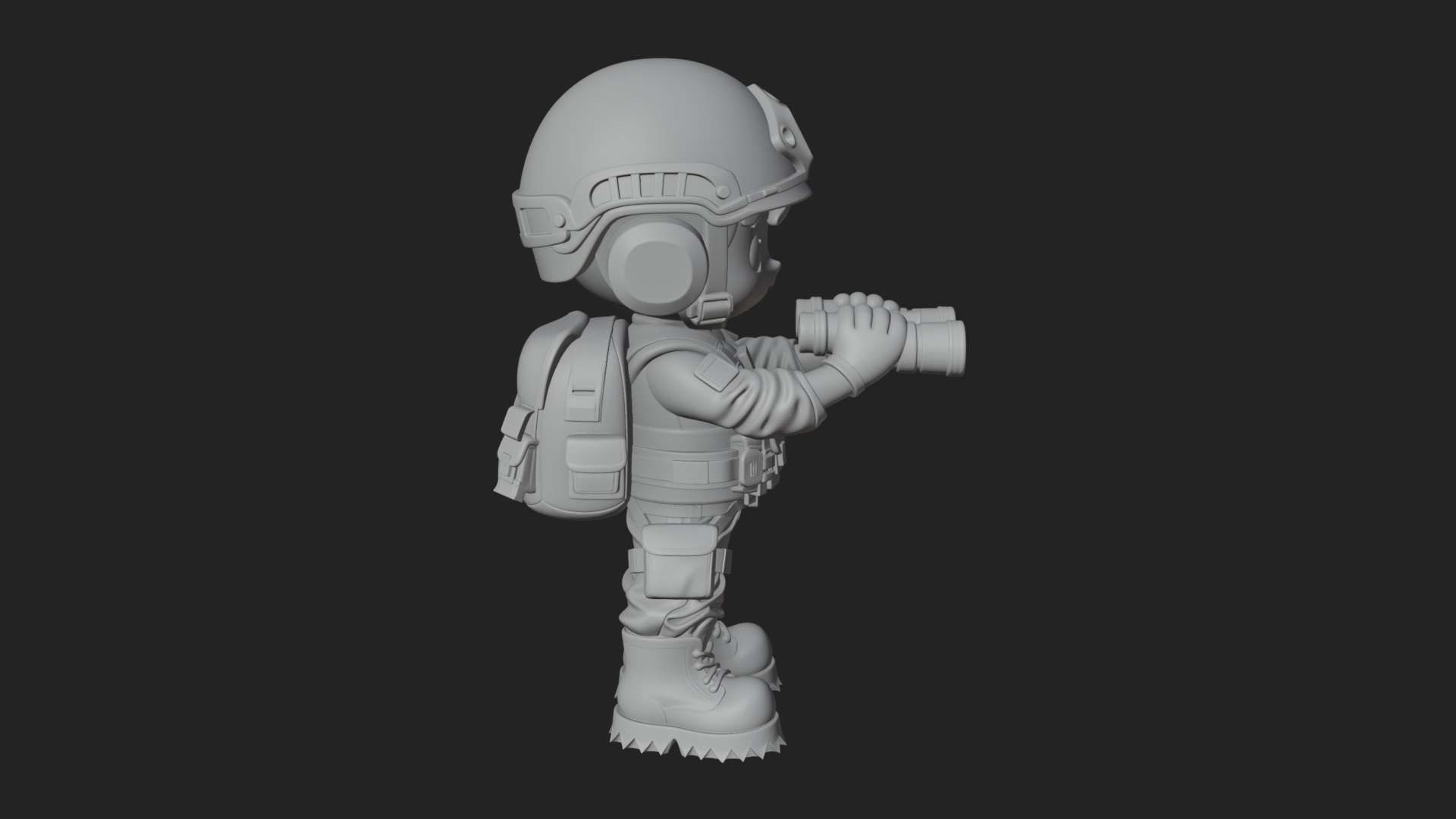 Chibi Soldier with Binoculars Statue Design 1 3D Print 3D Model