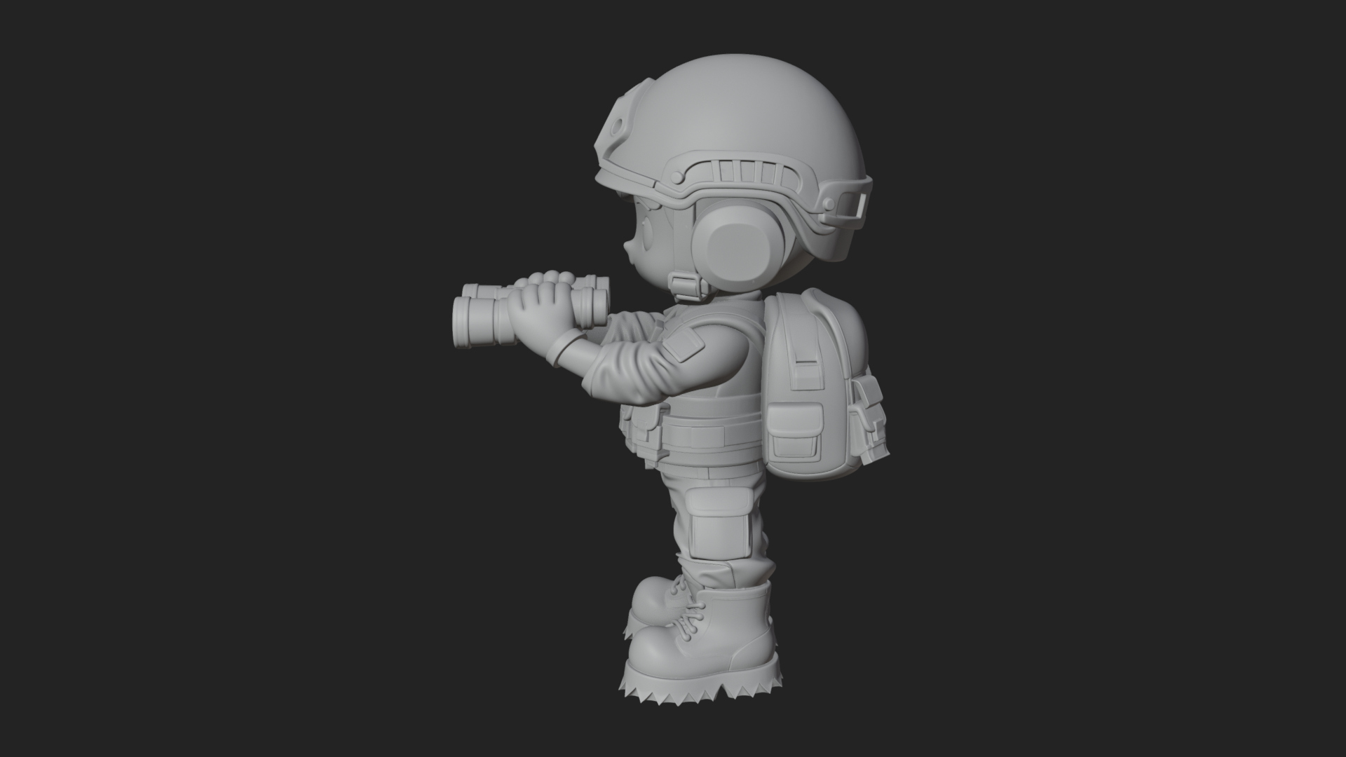 Chibi Soldier with Binoculars Statue Design 1 3D Print 3D Model