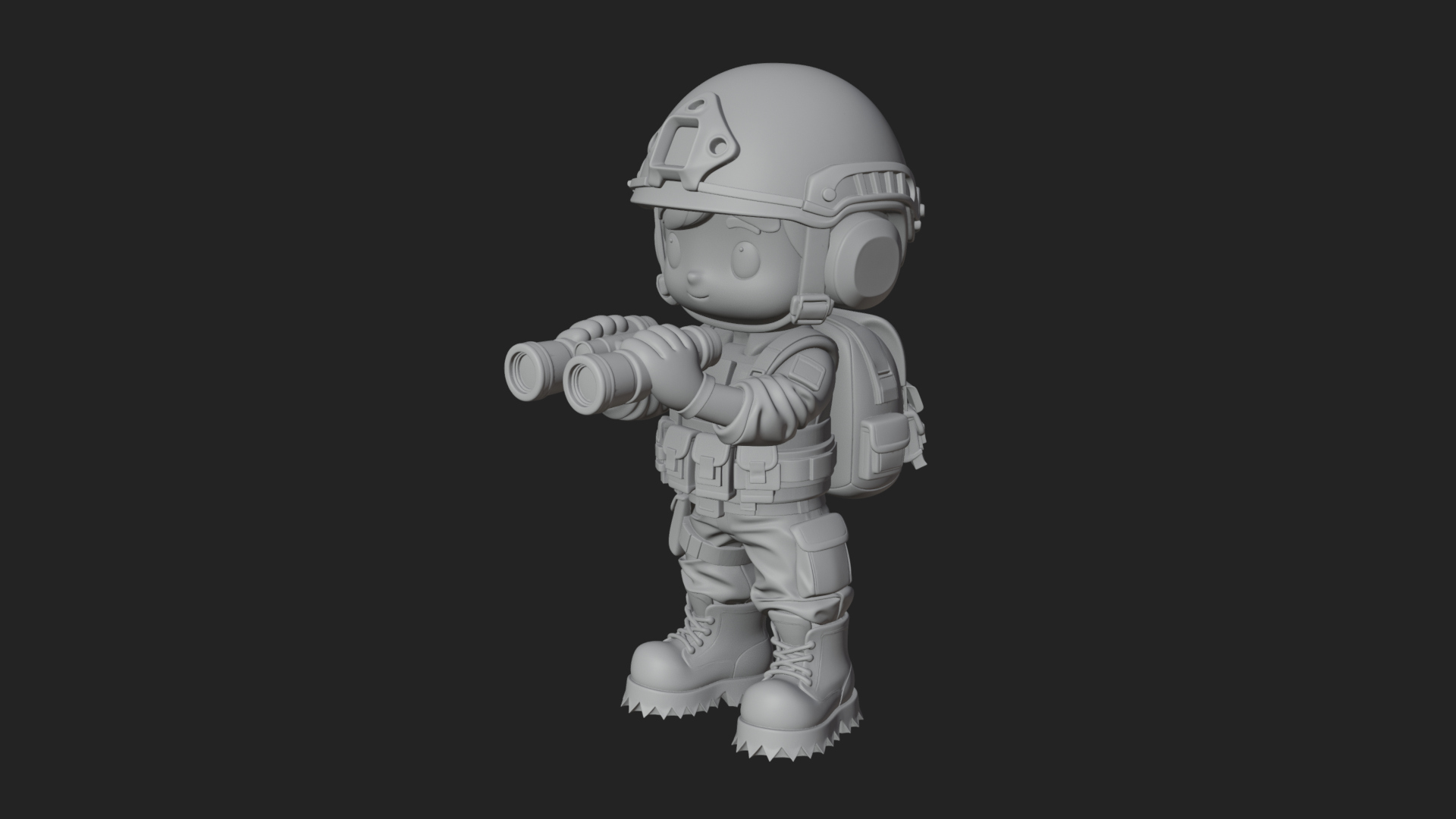 Chibi Soldier with Binoculars Statue Design 1 3D Print 3D Model