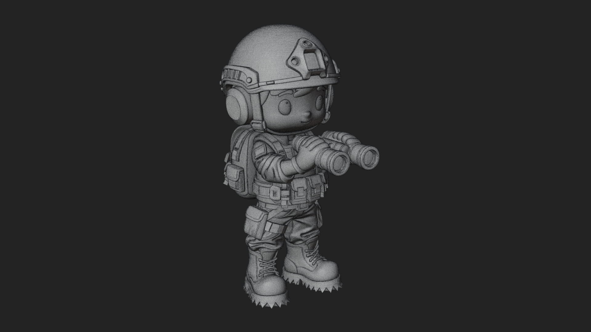 Chibi Soldier with Binoculars Statue Design 1 3D Print 3D Model